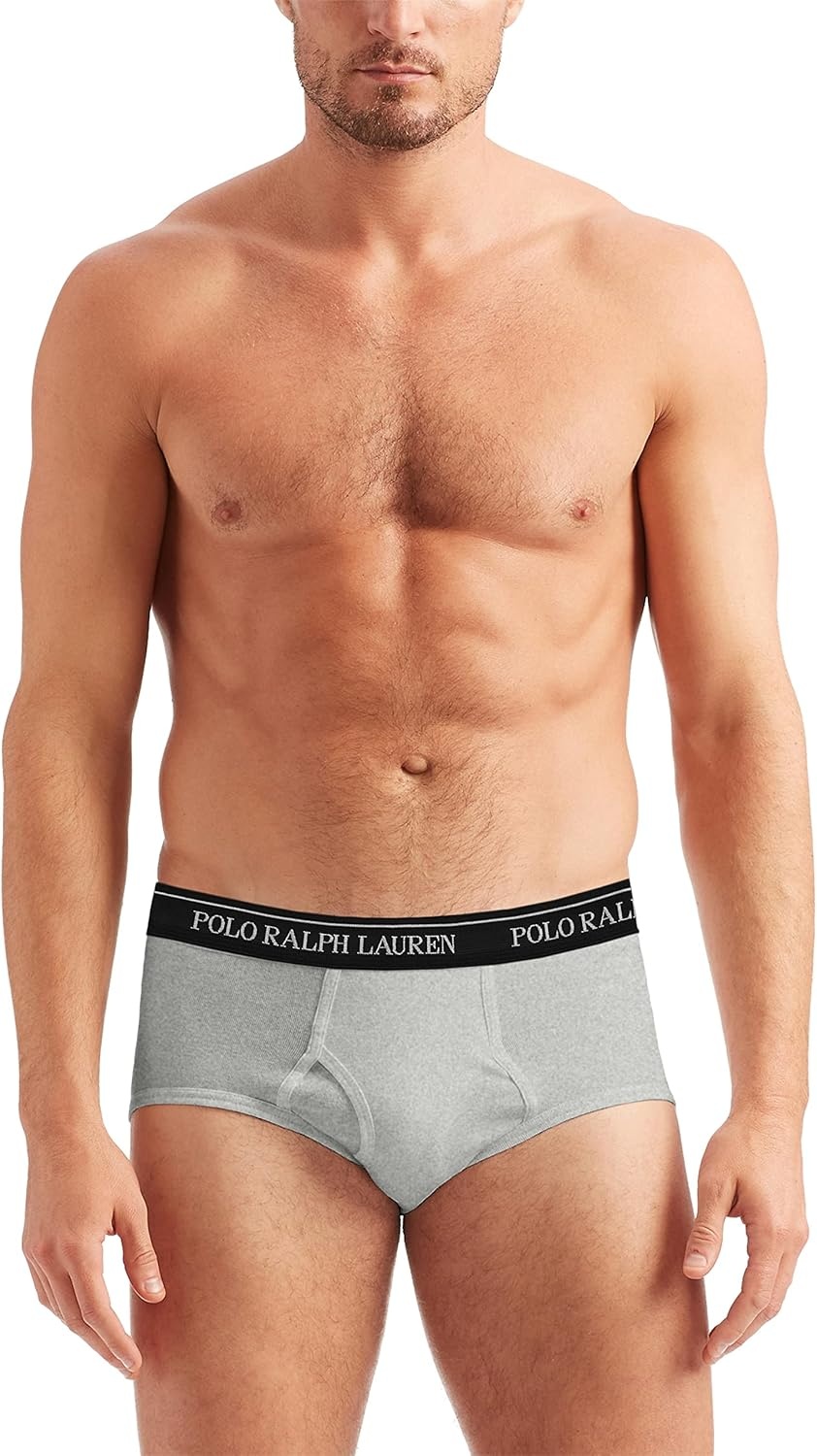 imagePOLO RALPH LAUREN Mens Classic Fit Cotton Briefs MultipacksAndover Heather Polo Black Madison Heather 3 Pack