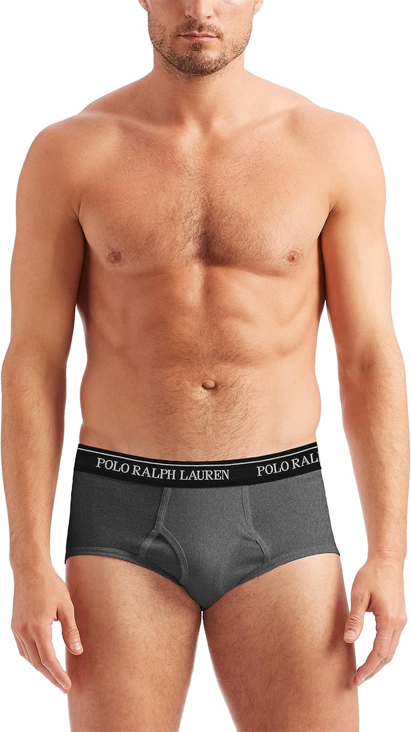 imagePOLO RALPH LAUREN Mens Classic Fit Cotton Briefs MultipacksAndover Heather Polo Black Madison Heather 3 Pack