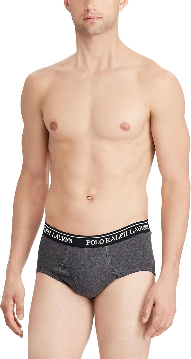 imagePOLO RALPH LAUREN Mens Classic Fit Cotton Briefs MultipacksAndover Heather Polo Black Madison Heather 4 Pack