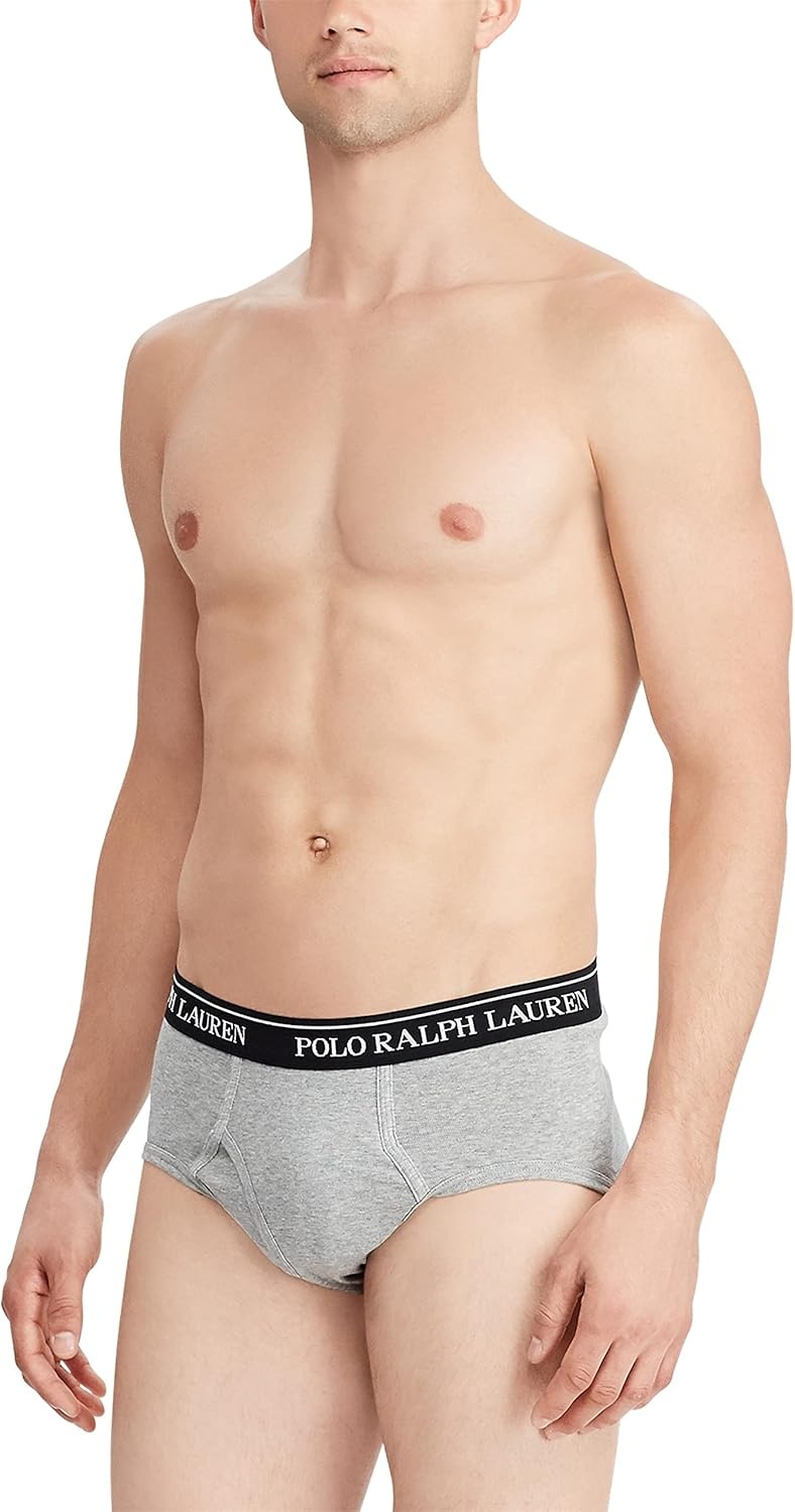 imagePOLO RALPH LAUREN Mens Classic Fit Cotton Briefs MultipacksAndover Heather Polo Black Madison Heather 4 Pack