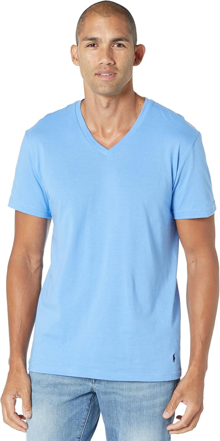 imagePOLO RALPH LAUREN Mens Classic Fit wWicking 3Pack VNecks Harbor Island BlueRugby RoyalAndover Heather MD One Size