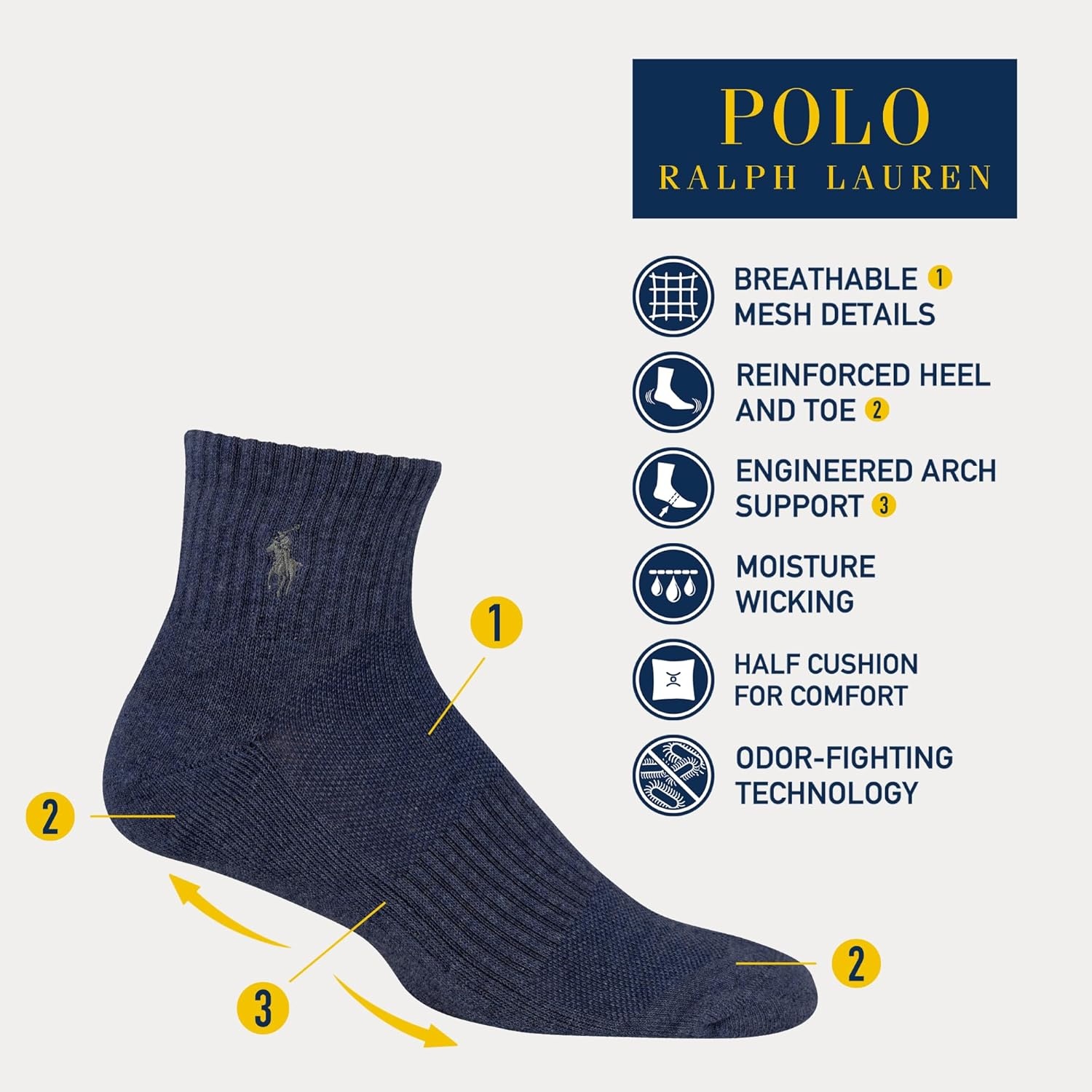 imagePOLO RALPH LAUREN Mens Performance Cotton Quarter SocksDenim