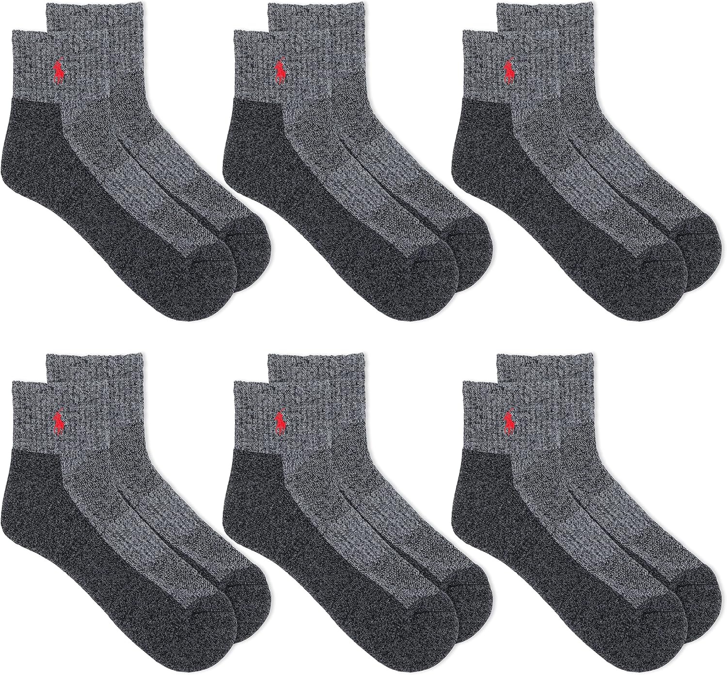 imagePOLO RALPH LAUREN Mens Performance Cotton Quarter SocksGray Marl Contrast