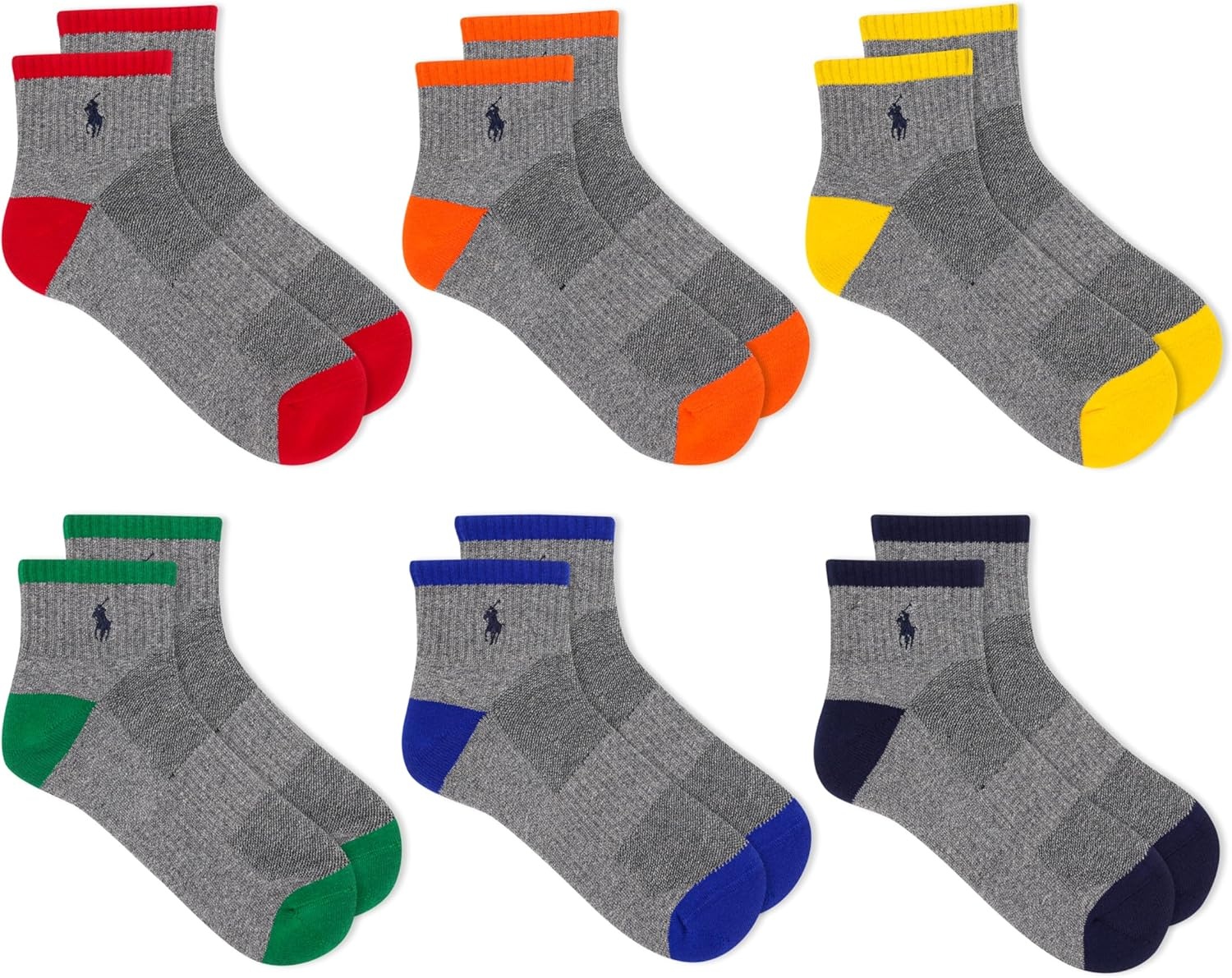 imagePOLO RALPH LAUREN Mens Performance Cotton Quarter SocksMulticolor Tip Gray