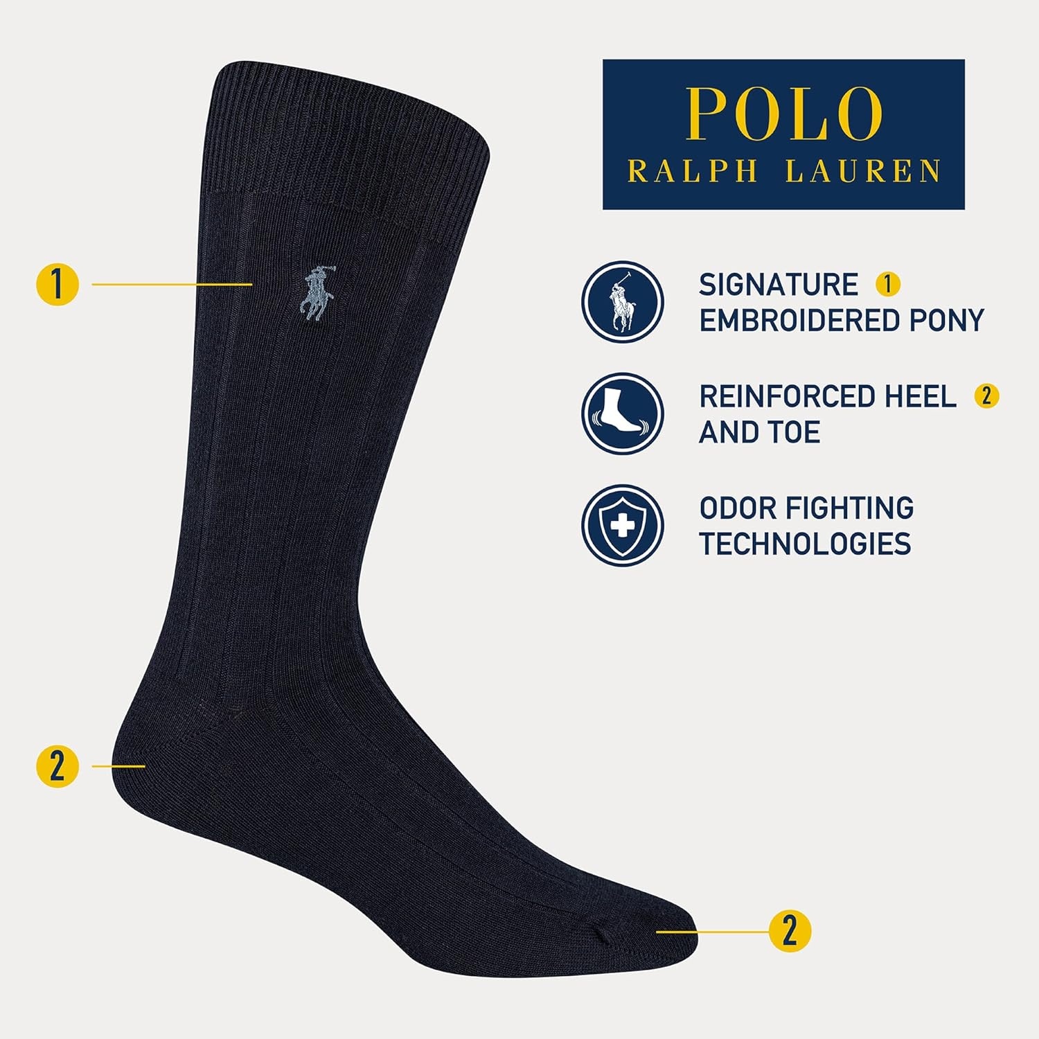 imagePOLO RALPH LAUREN Mens Ribbed Dress Crew Socks 3PairCharcoal