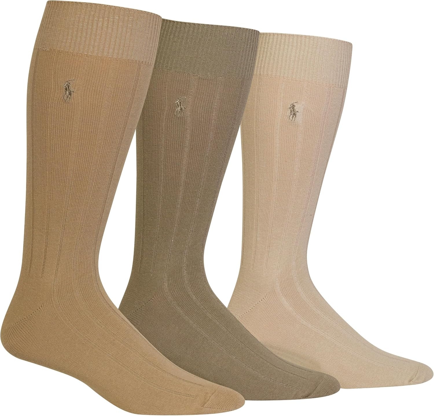 imagePOLO RALPH LAUREN Mens Ribbed Dress Crew Socks 3PairKhaki Assorted