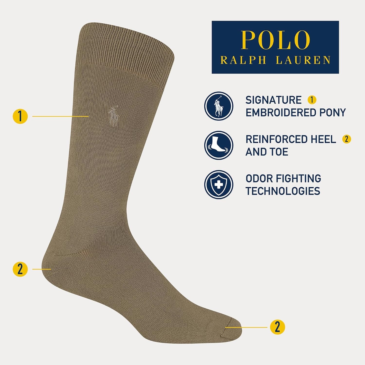 imagePOLO RALPH LAUREN Mens Super Soft Flat Dress Crew Socks 3 Pair Pack Heeltoe ReinforcementBlack Assorted