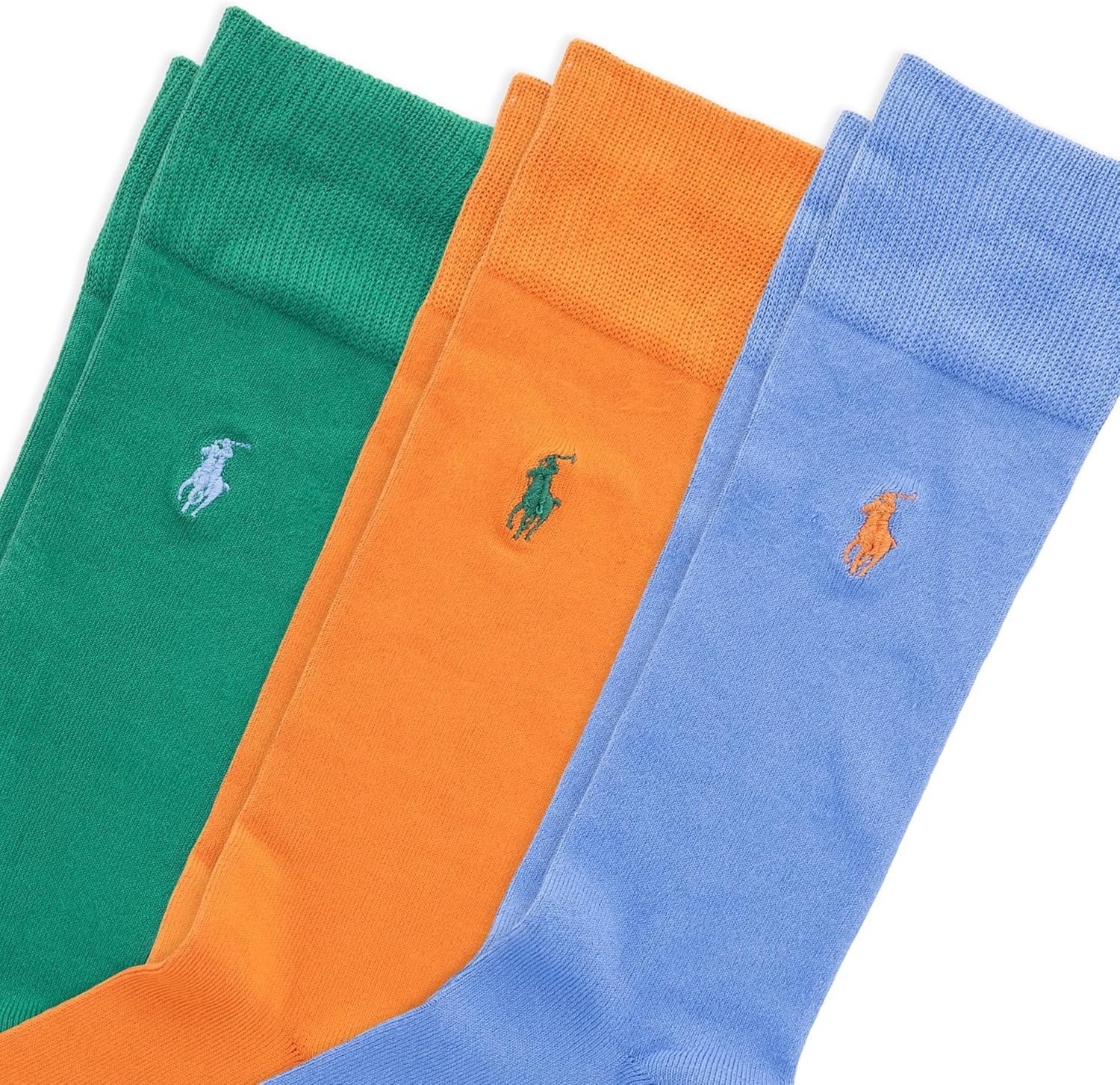 imagePOLO RALPH LAUREN Mens Super Soft Flat Dress Crew Socks 3 Pair Pack Heeltoe ReinforcementSpring Blue