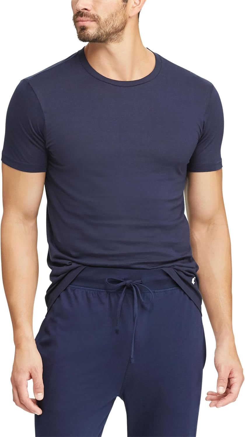 imagePOLO RALPH LAUREN Mens TShirt 3Pack Classic Mens Cotton Crewneck Shirts MoistureWicking Long Big amp TallAndover HeatherNavy BlueWhite NavyWhite 3 Pack