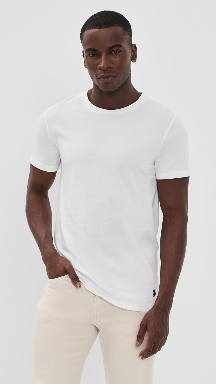 imagePOLO RALPH LAUREN Mens TShirt 3Pack Classic Mens Cotton Crewneck Shirts MoistureWicking Long Big amp TallWhiteNavy 3 Pack