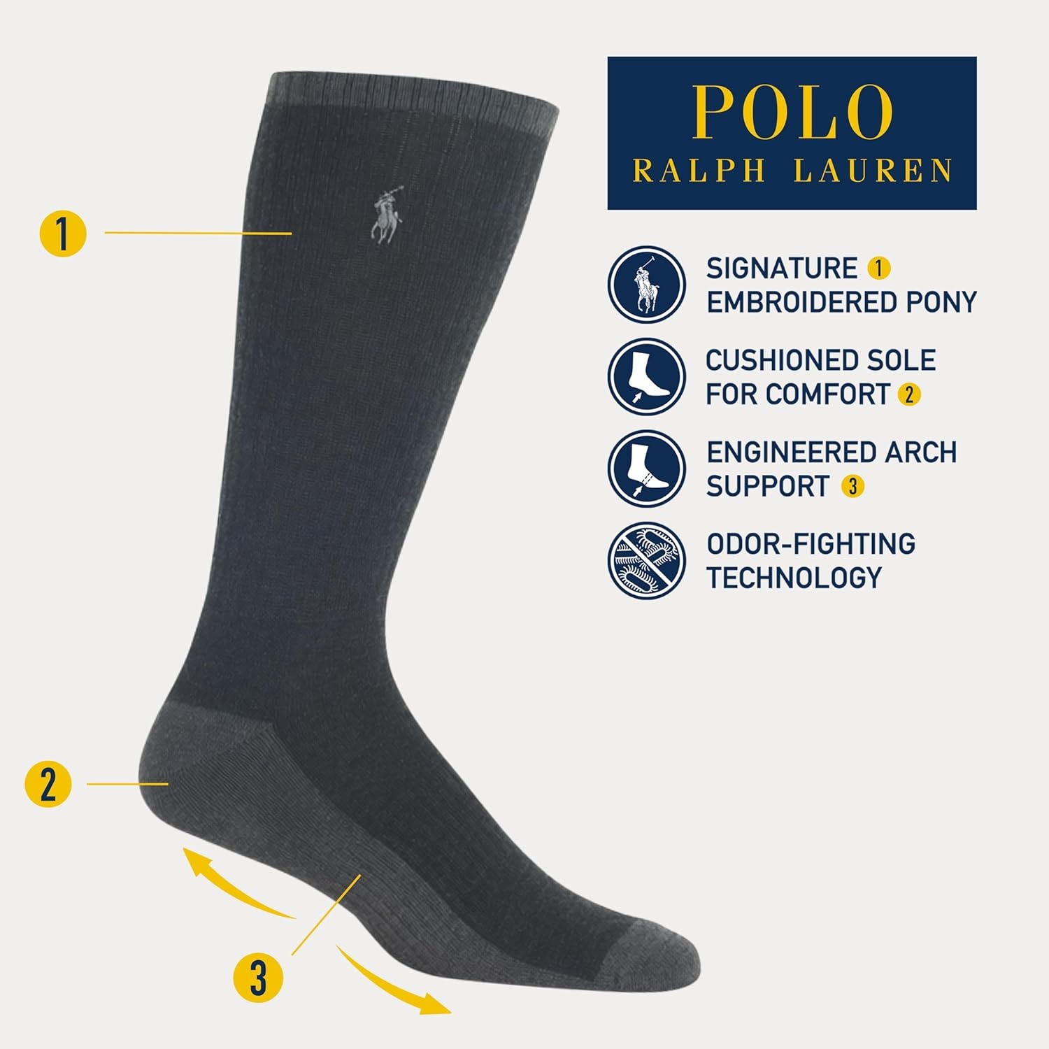 imagePOLO RALPH LAUREN Mens Tricolor Heather Crew Socks 3Pair PackBlack