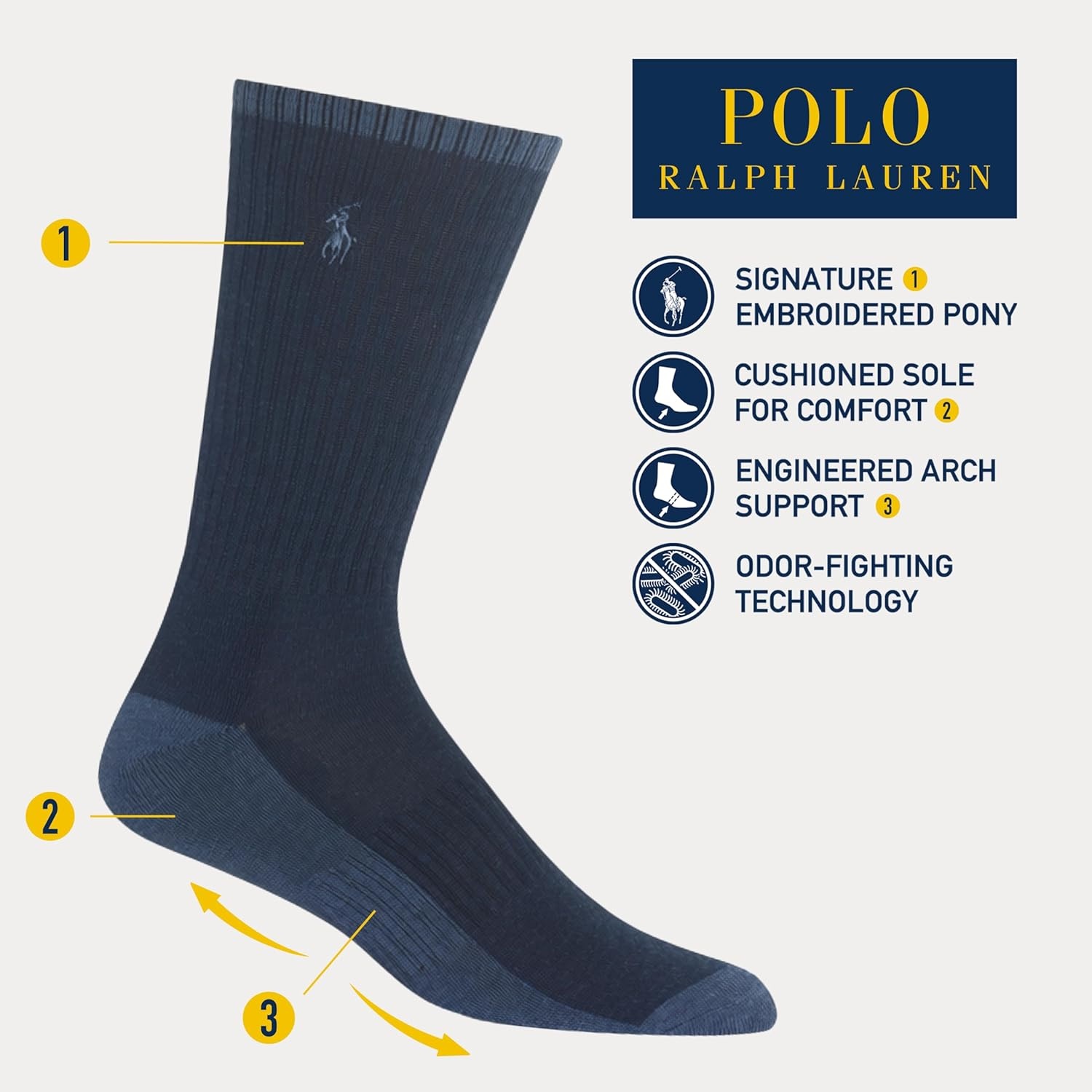 imagePOLO RALPH LAUREN Mens Tricolor Heather Crew Socks 3Pair PackDenim Heather