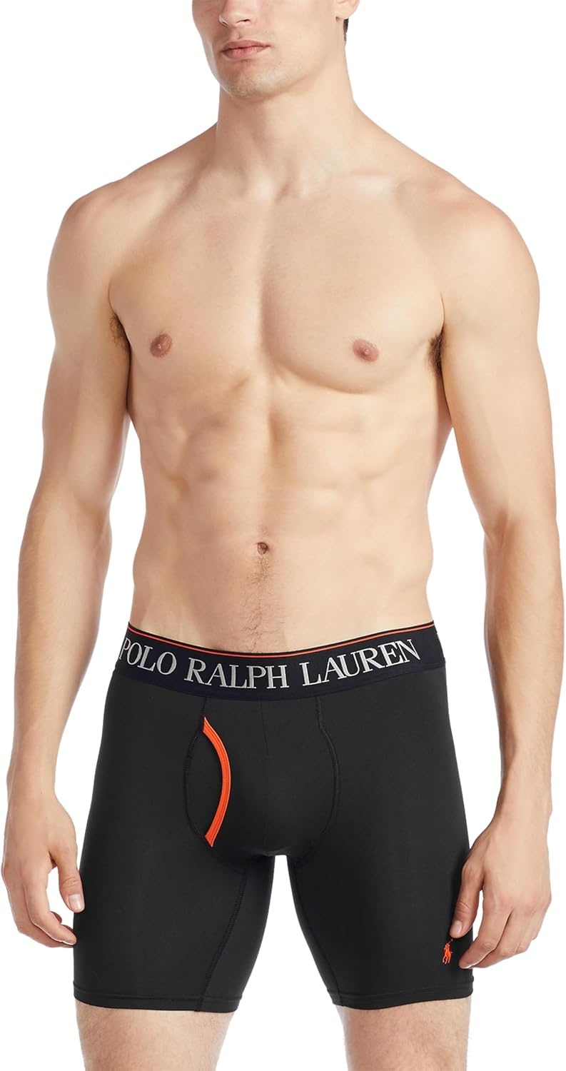 imagePOLO RALPH LAUREN Mens Underwear Boxer Briefs Pack 3Pack 4D Flex Cooling Microfiber Underwear Wicking Boxer BriefsBlackOrange Black Royal Black Red 3 Pack