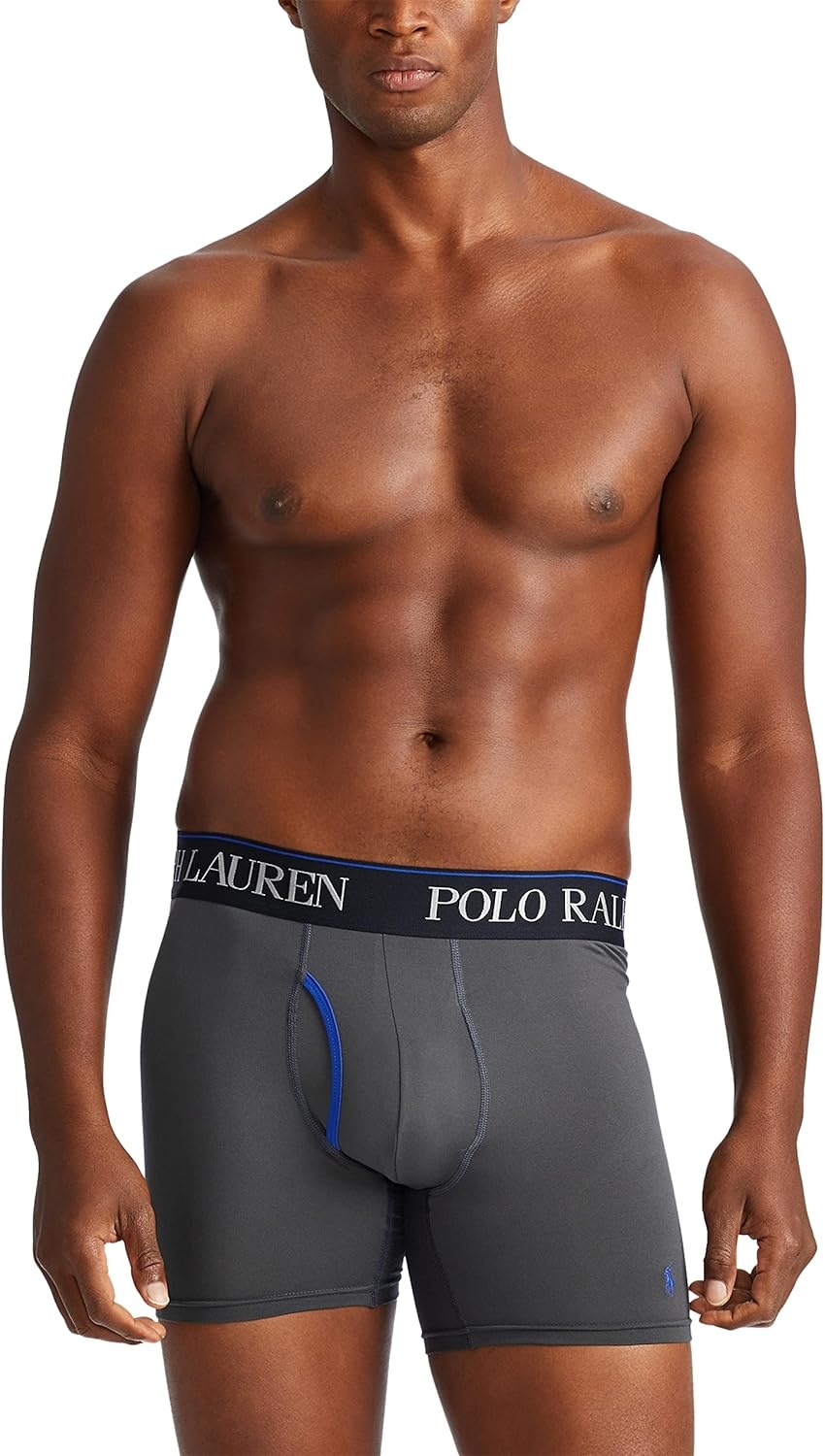 imagePOLO RALPH LAUREN Mens Underwear Boxer Briefs Pack 3Pack 4D Flex Cooling Microfiber Underwear Wicking Boxer BriefsCharcoalRugbyroyalPolo Black
