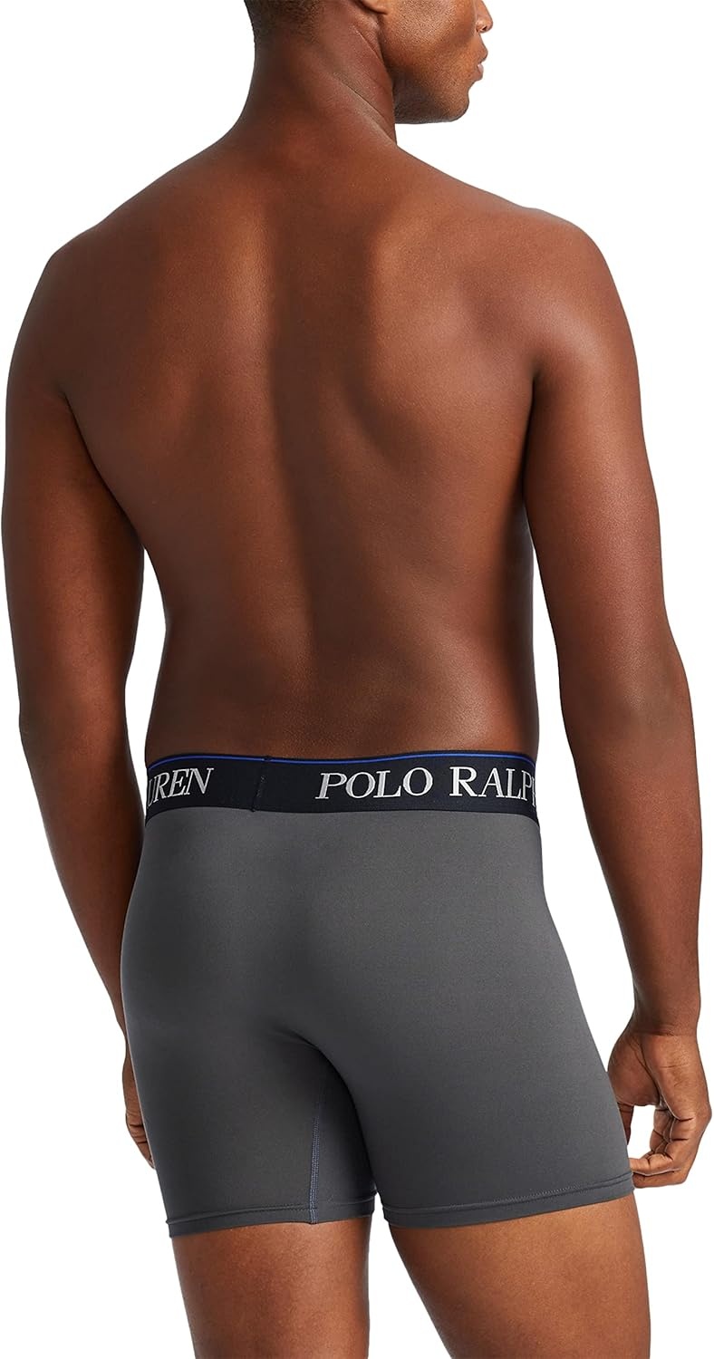imagePOLO RALPH LAUREN Mens Underwear Boxer Briefs Pack 3Pack 4D Flex Cooling Microfiber Underwear Wicking Boxer BriefsCharcoalRugbyroyalPolo Black