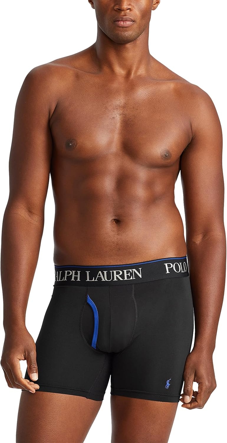 imagePOLO RALPH LAUREN Mens Underwear Boxer Briefs Pack 3Pack 4D Flex Cooling Microfiber Underwear Wicking Boxer BriefsCharcoalRugbyroyalPolo Black