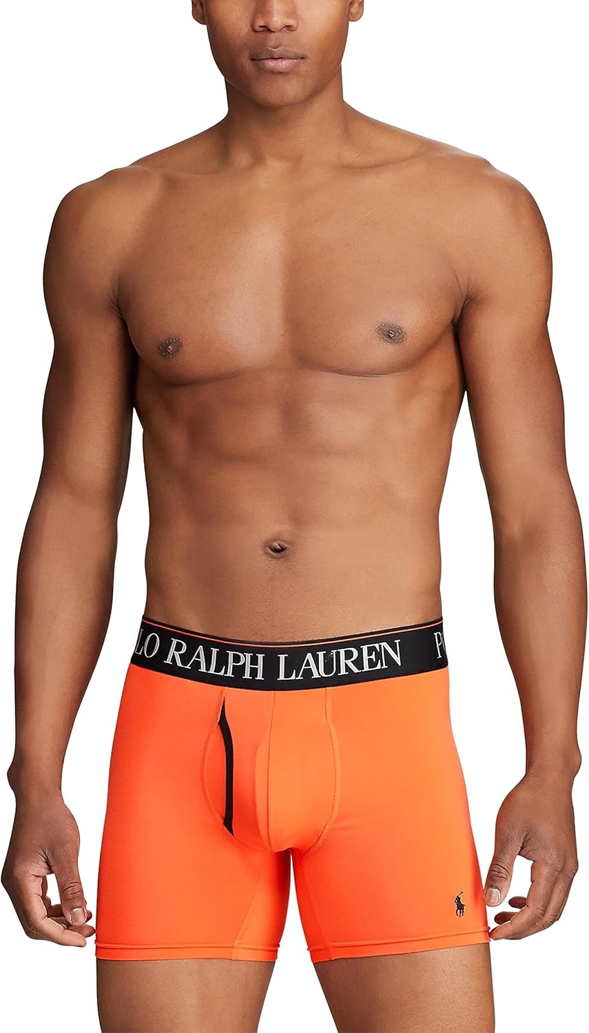 imagePOLO RALPH LAUREN Mens Underwear Boxer Briefs Pack 3Pack 4D Flex Cooling Microfiber Underwear Wicking Boxer BriefsOrangeBlack Olive 3 Pack