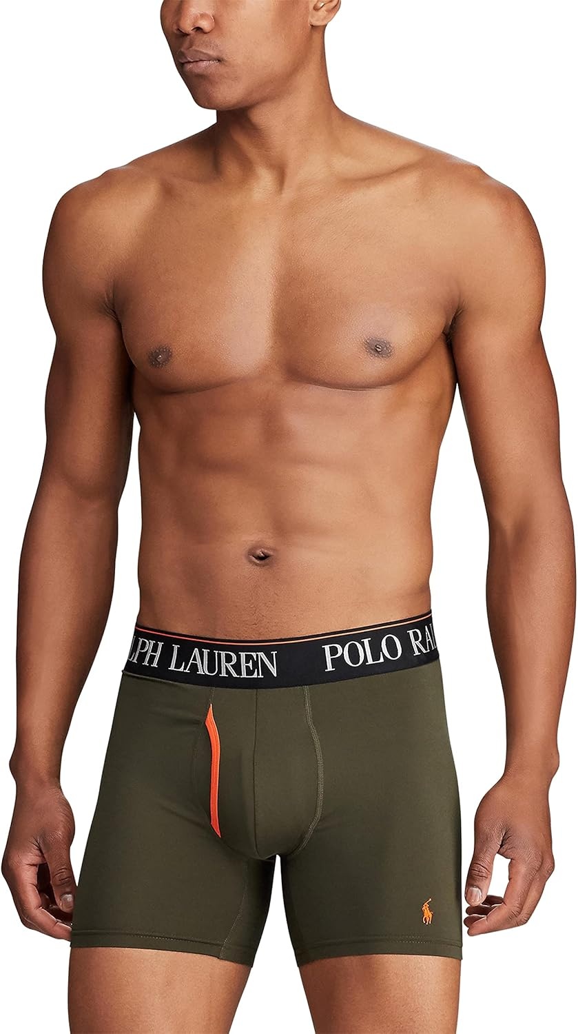 imagePOLO RALPH LAUREN Mens Underwear Boxer Briefs Pack 3Pack 4D Flex Cooling Microfiber Underwear Wicking Boxer BriefsOrangeBlack Olive 3 Pack