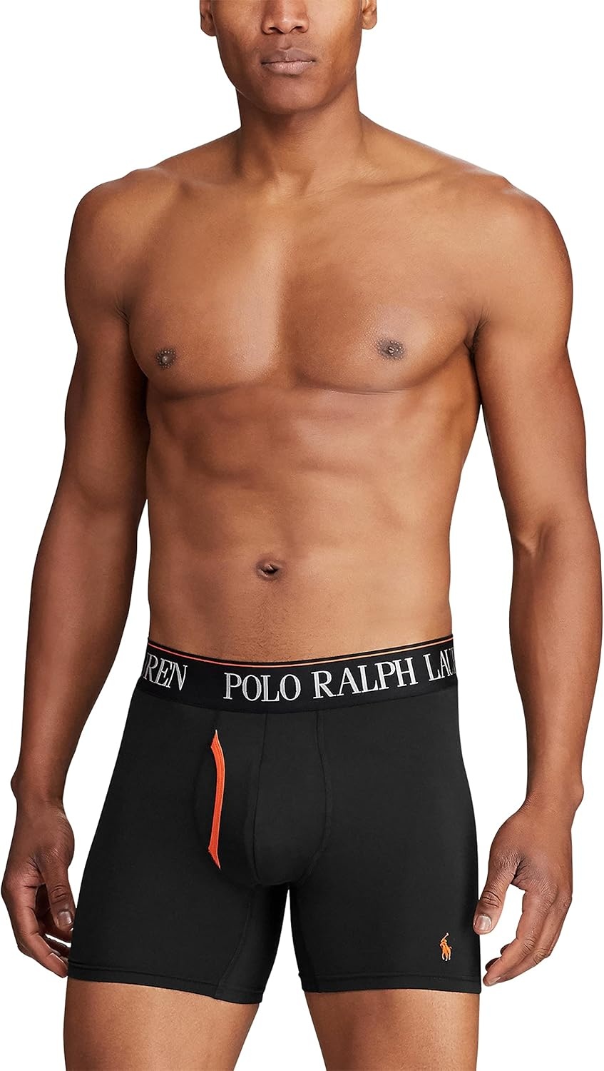 imagePOLO RALPH LAUREN Mens Underwear Boxer Briefs Pack 3Pack 4D Flex Cooling Microfiber Underwear Wicking Boxer BriefsOrangeBlack Olive 3 Pack