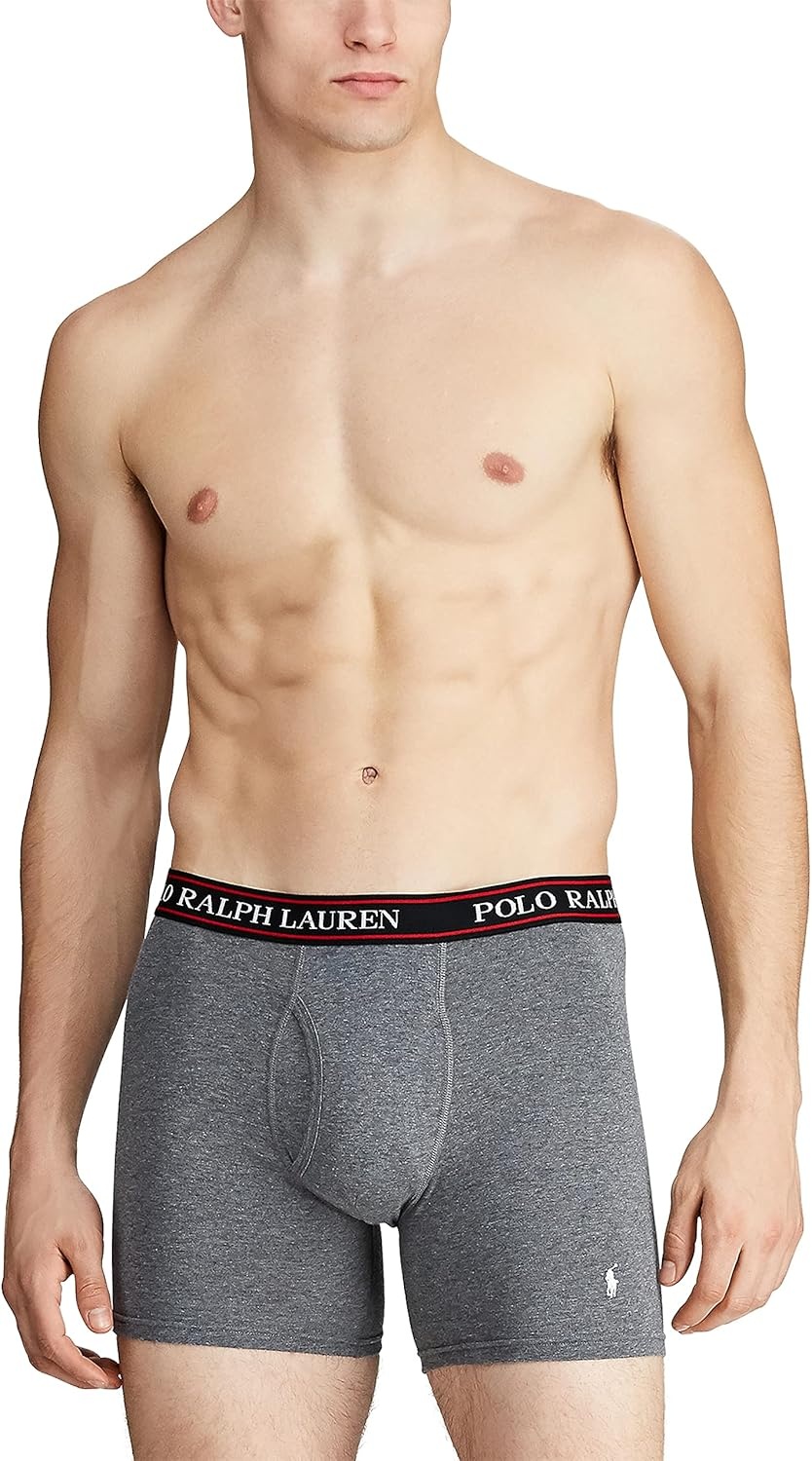 imagePOLO RALPH LAUREN Underwear Boxer Brief 3Pack Stretch Classic Fit Moisture Wicking Pouch Regular Trunk amp Long LegRedCharcoal Heather StripeCharcoal Heather 3 Pack