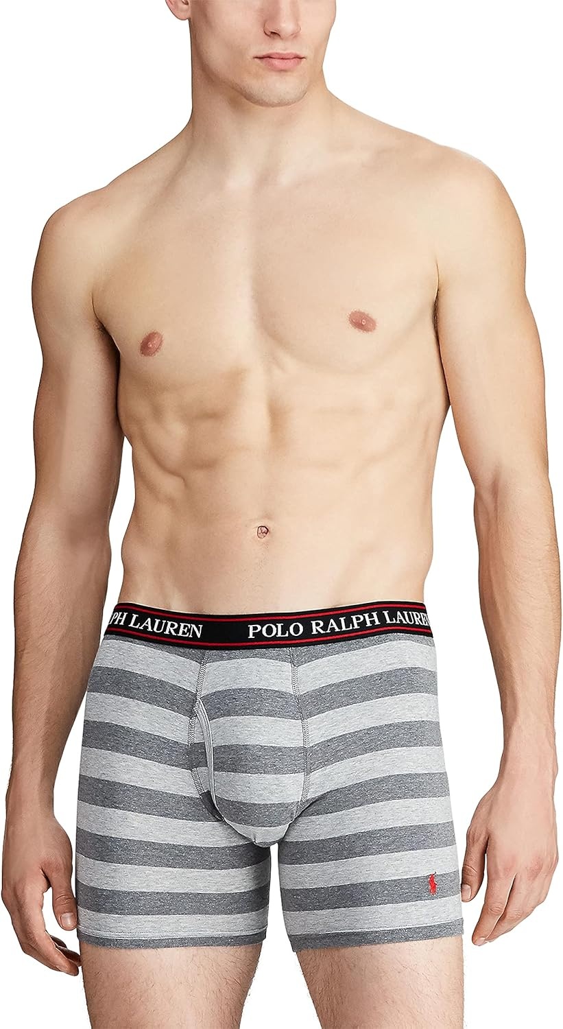 imagePOLO RALPH LAUREN Underwear Boxer Brief 3Pack Stretch Classic Fit Moisture Wicking Pouch Regular Trunk amp Long LegRedCharcoal Heather StripeCharcoal Heather 3 Pack