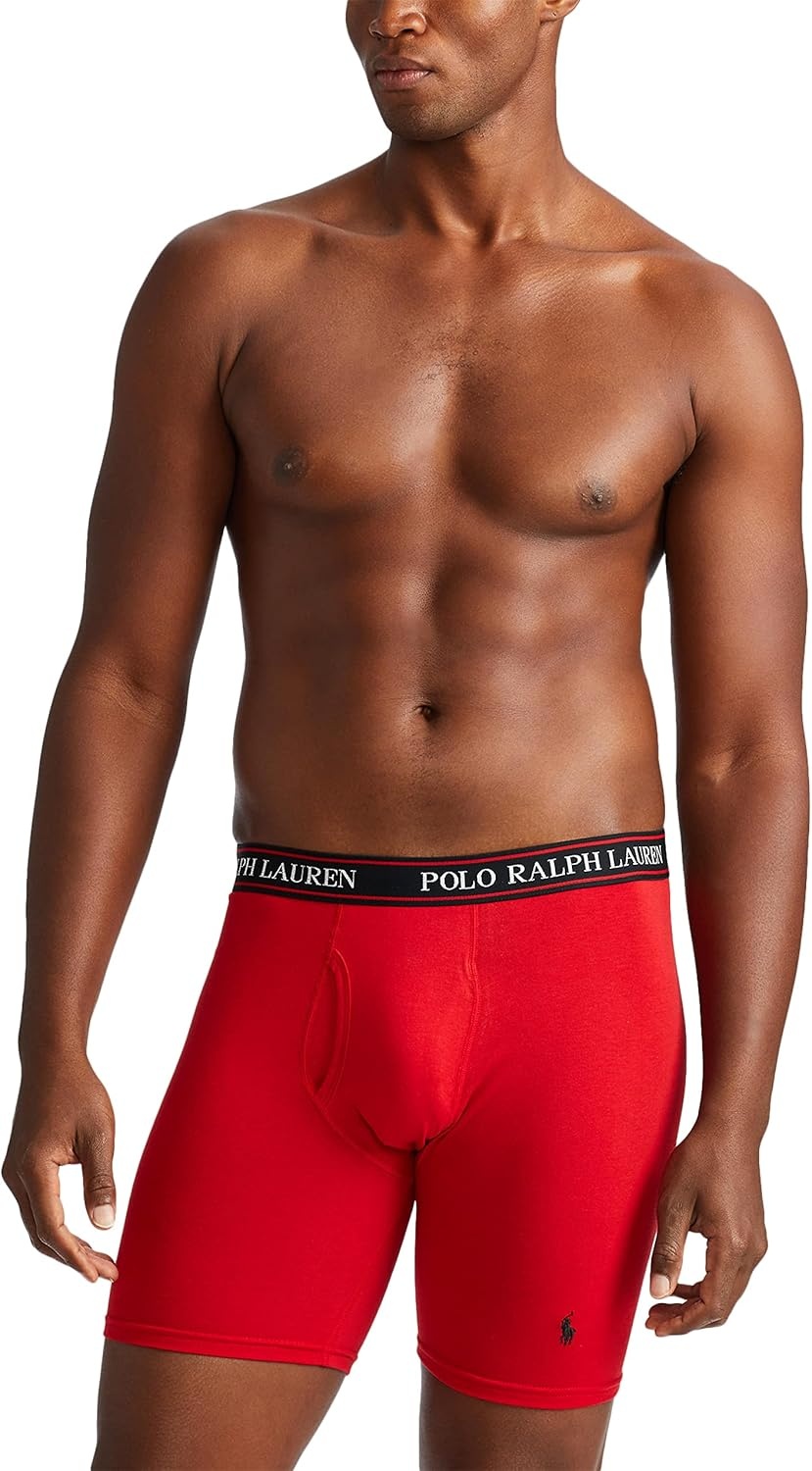imagePOLO RALPH LAUREN Underwear Boxer Brief 3Pack Stretch Classic Fit Moisture Wicking Pouch Regular Trunk amp Long LegRedCharcoal Heather StripeCharcoal Heather 3 Pack