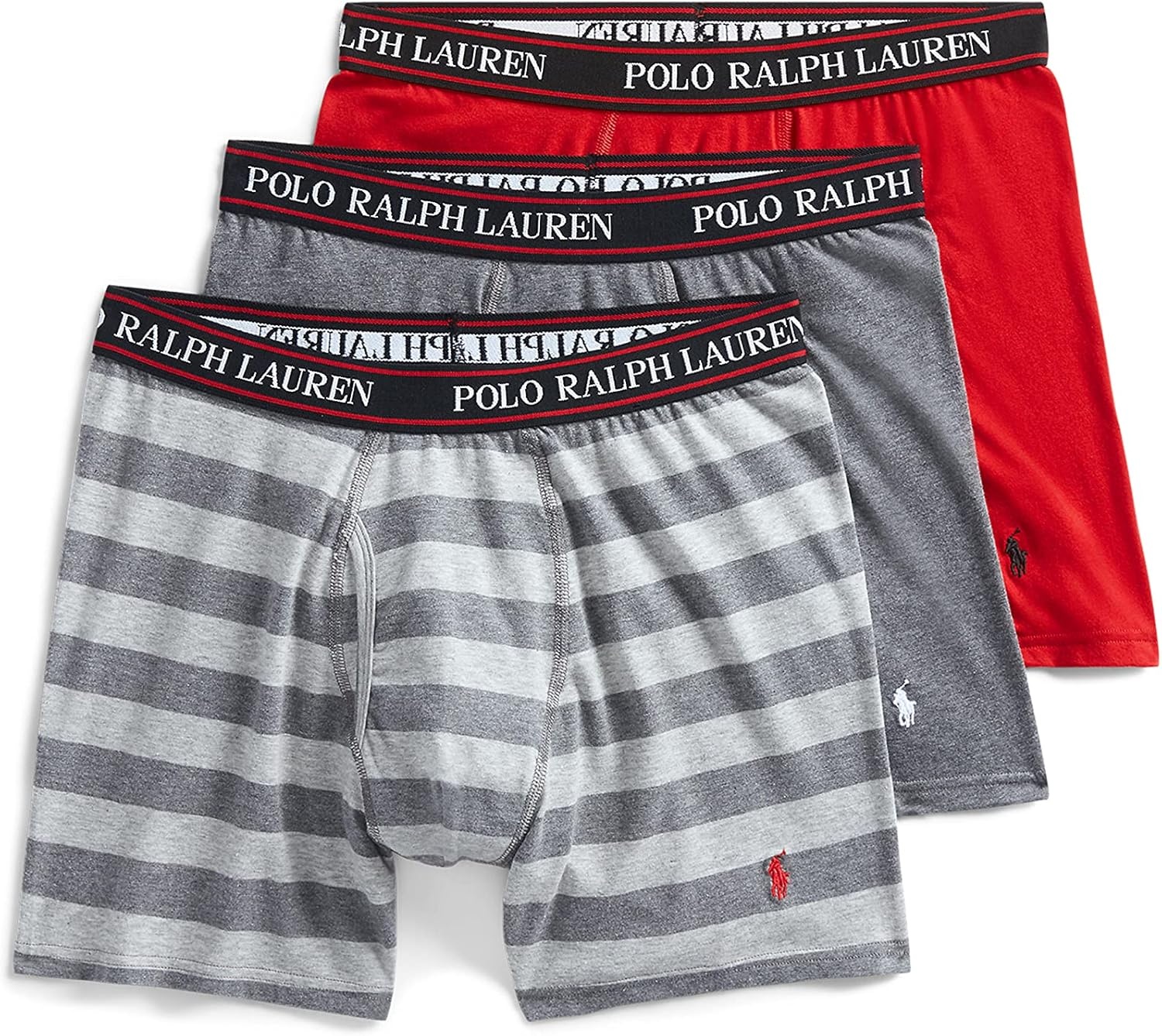 imagePOLO RALPH LAUREN Underwear Boxer Brief 3Pack Stretch Classic Fit Moisture Wicking Pouch Regular Trunk amp Long LegRedCharcoal Heather StripeCharcoal Heather 3 Pack