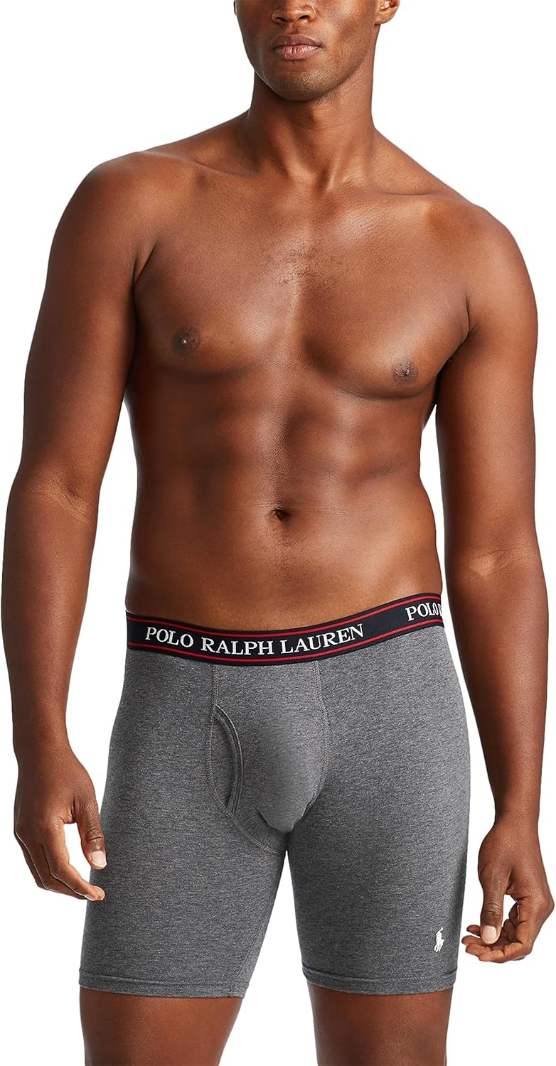 imagePOLO RALPH LAUREN Underwear Boxer Brief 3Pack Stretch Classic Fit Moisture Wicking Pouch Regular Trunk amp Long LegRedCharcoal Heather StripeCharcoal Heather 3 Pack