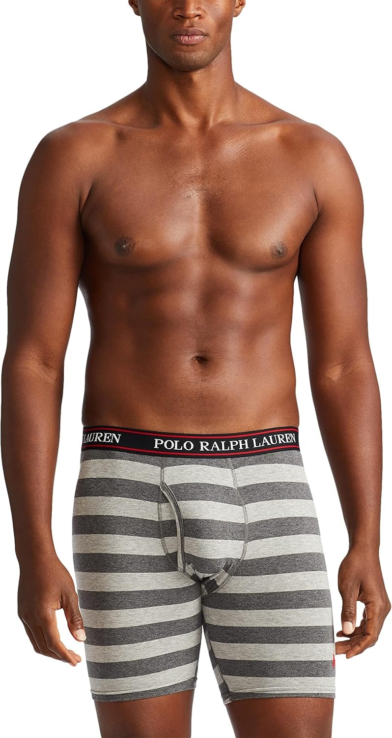 imagePOLO RALPH LAUREN Underwear Boxer Brief 3Pack Stretch Classic Fit Moisture Wicking Pouch Regular Trunk amp Long LegRedCharcoal Heather StripeCharcoal Heather 3 Pack