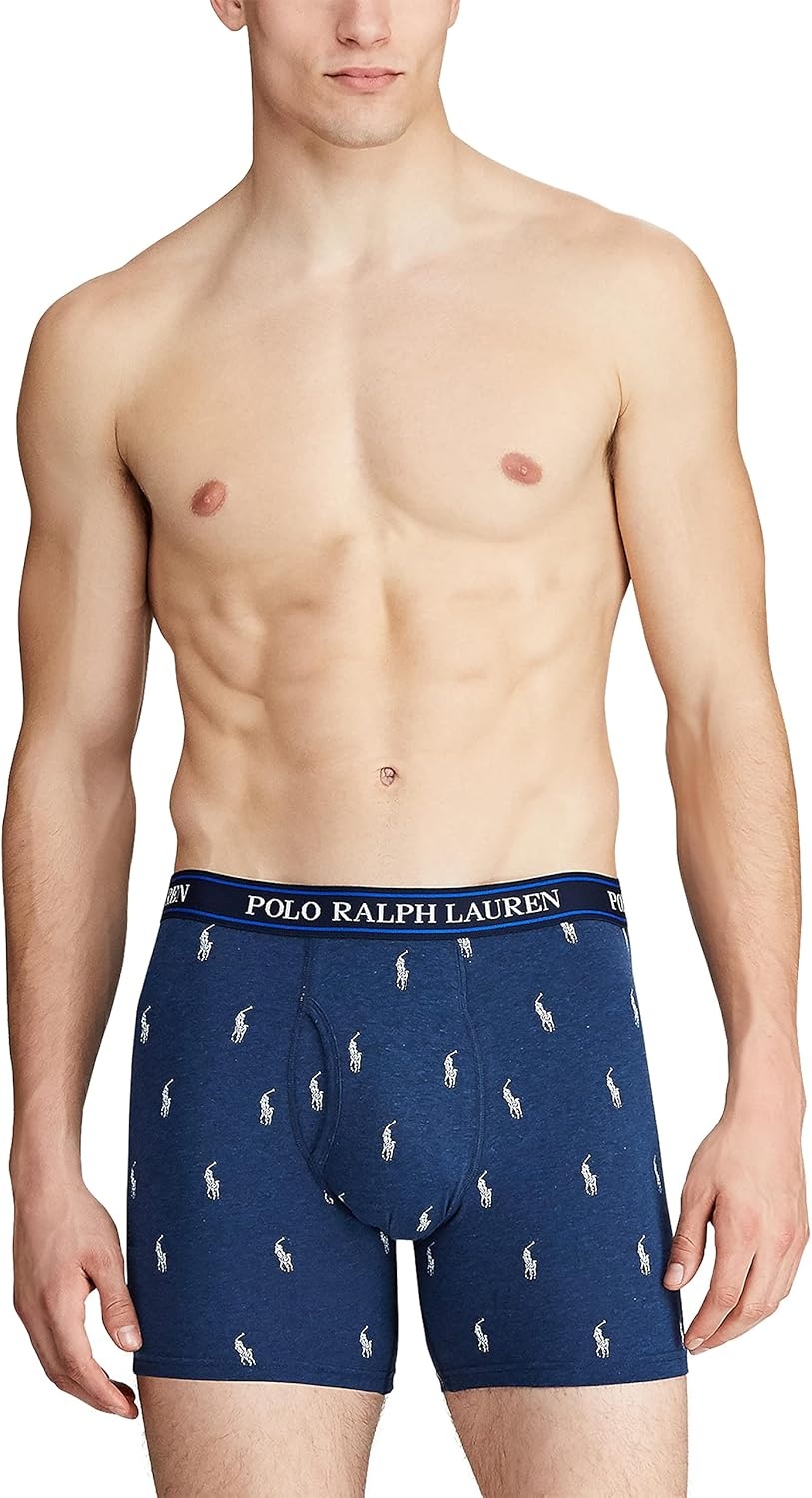 imagePOLO RALPH LAUREN Underwear Boxer Brief 3Pack Stretch Classic Fit Moisture Wicking Pouch Regular Trunk amp Long LegRoyal Heather Blue HeatherBlue 3 Pack