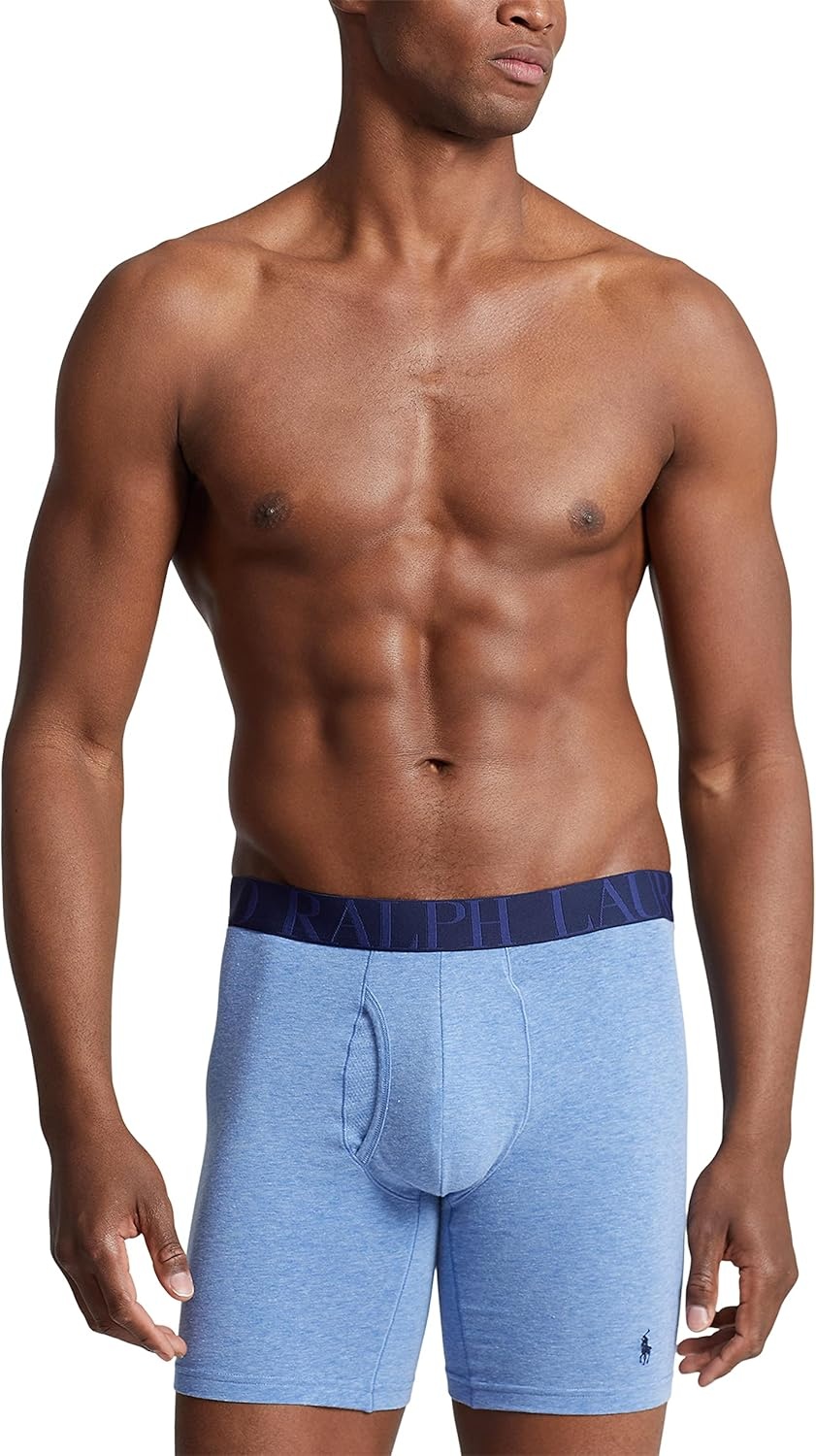 imagePOLO RALPH LAUREN Underwear Boxer Brief 3Pack Stretch Classic Fit Moisture Wicking Pouch Regular Trunk amp Long LegRoyal Heather Blue HeatherBlue 3 Pack