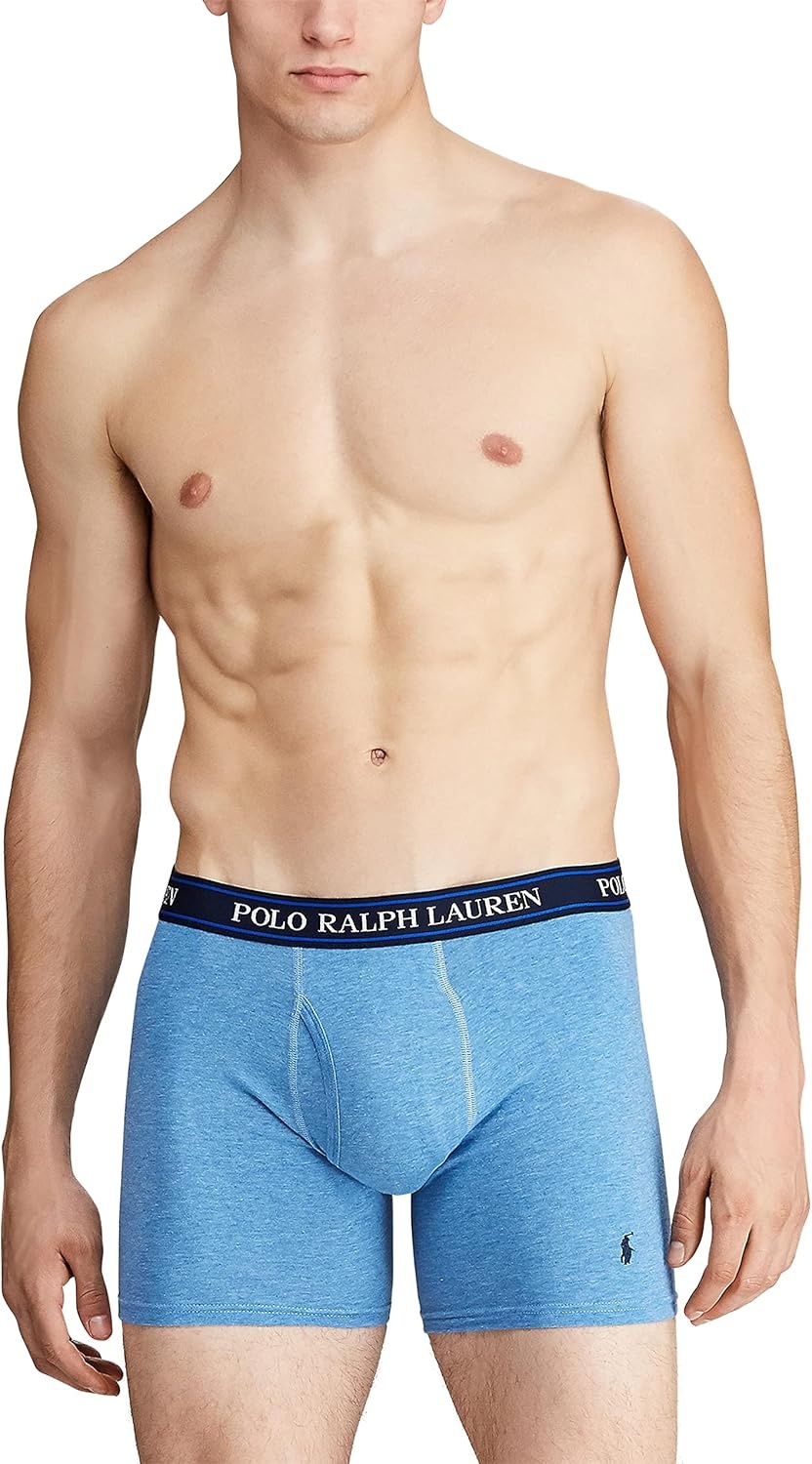 imagePOLO RALPH LAUREN Underwear Boxer Brief 3Pack Stretch Classic Fit Moisture Wicking Pouch Regular Trunk amp Long LegRoyal HeatherBlue Heather White Blue 3 Pack