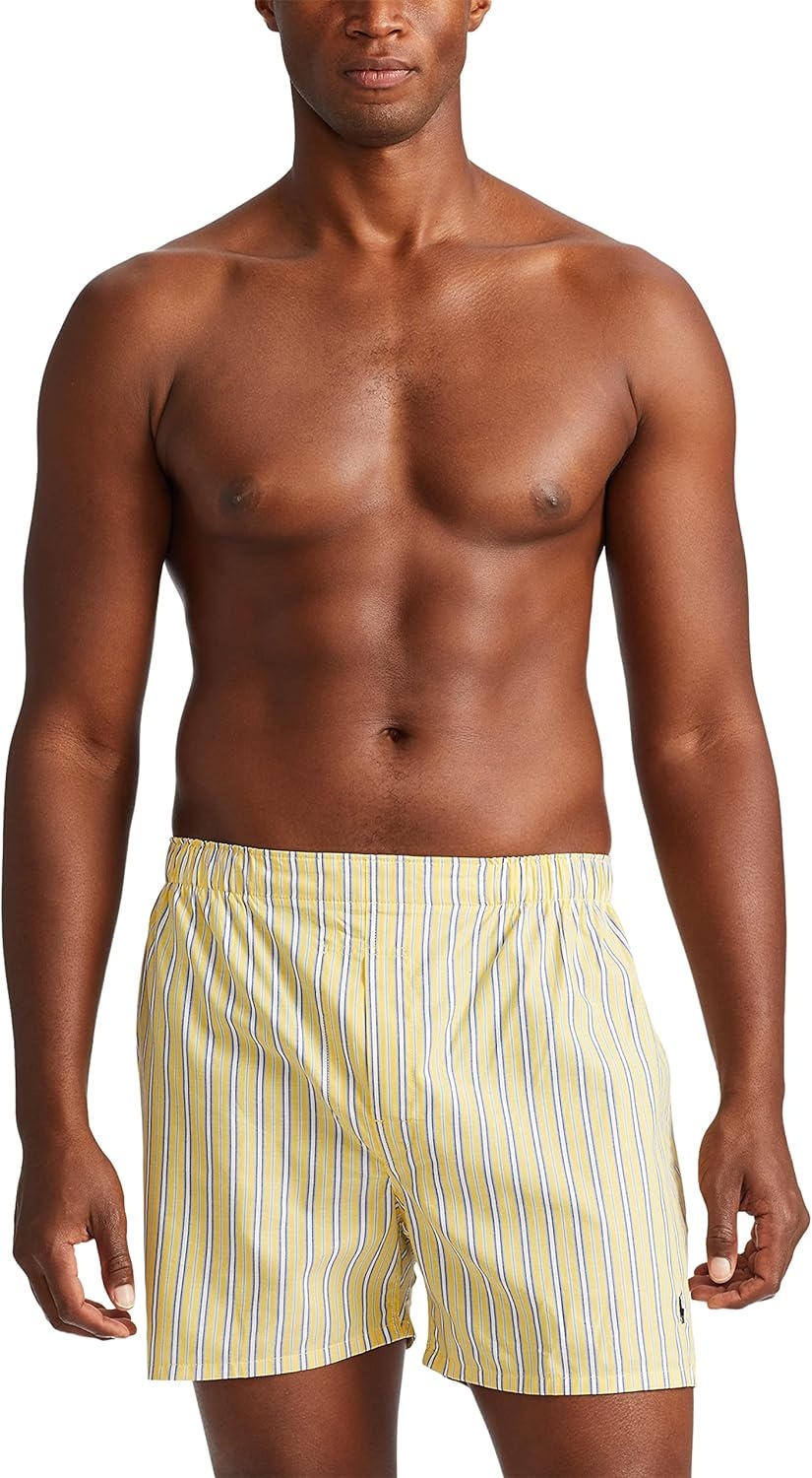 imagePOLO RALPH LAUREN Underwear Boxers Pack 3Pack Classic Fit Cotton Woven Mens Underwear Big amp Tall AvailbleNavyYellow StripeNavy PlaidYellow 3 Pack
