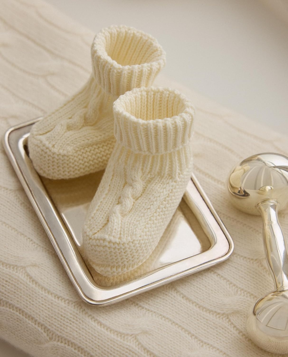 imagePOLO RALPH LAUREN Unisexbaby Babys Bootie with Cable 1 Pair Pack Soft Cotton ComfortSoft Blue