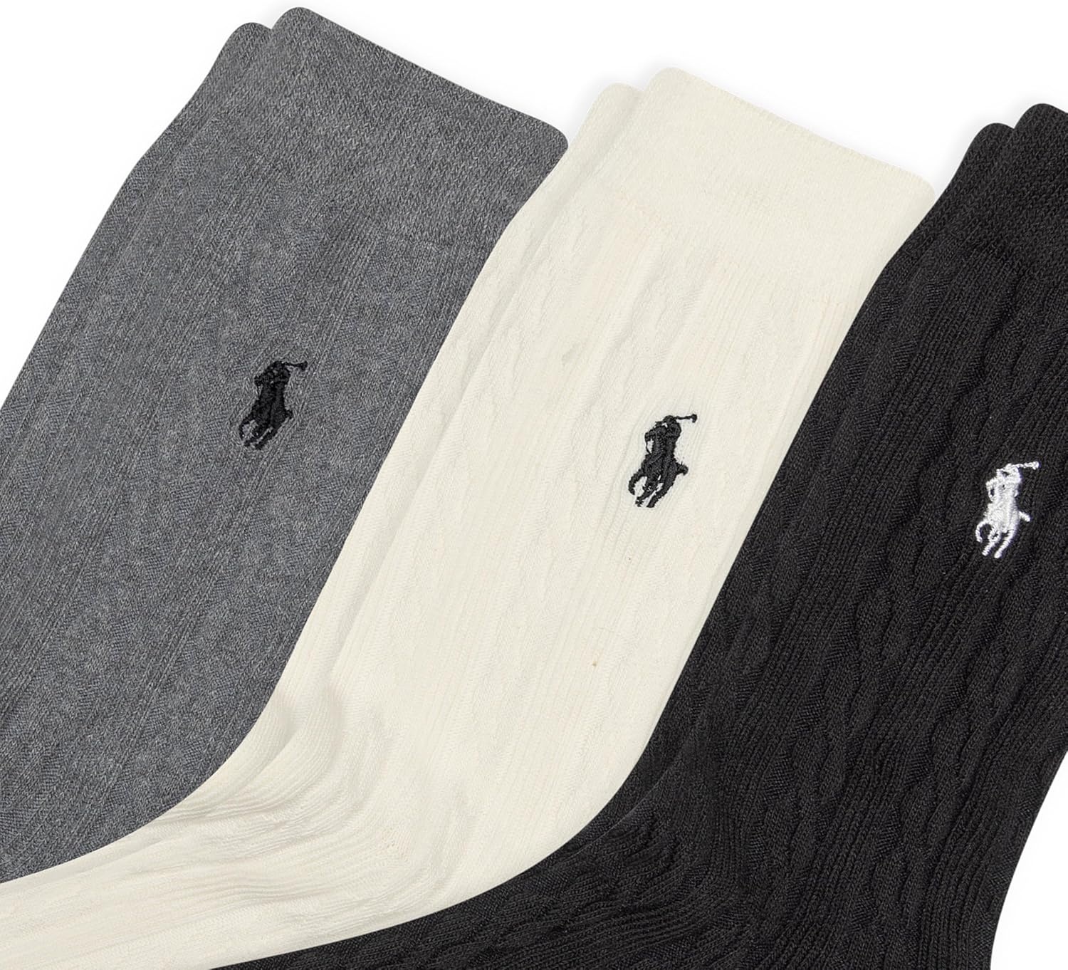 imagePOLO RALPH LAUREN Womens Classic Cotton Cable Crew Socks 3 Pair Pack Soft Cotton ComfortBlack Assorted