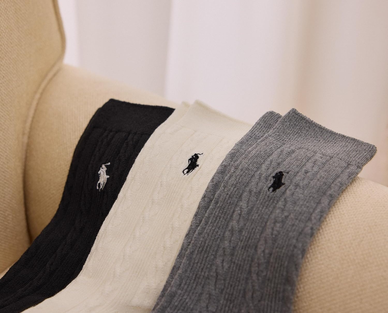 imagePOLO RALPH LAUREN Womens Classic Cotton Cable Crew Socks 3 Pair Pack Soft Cotton ComfortNavy Assorted