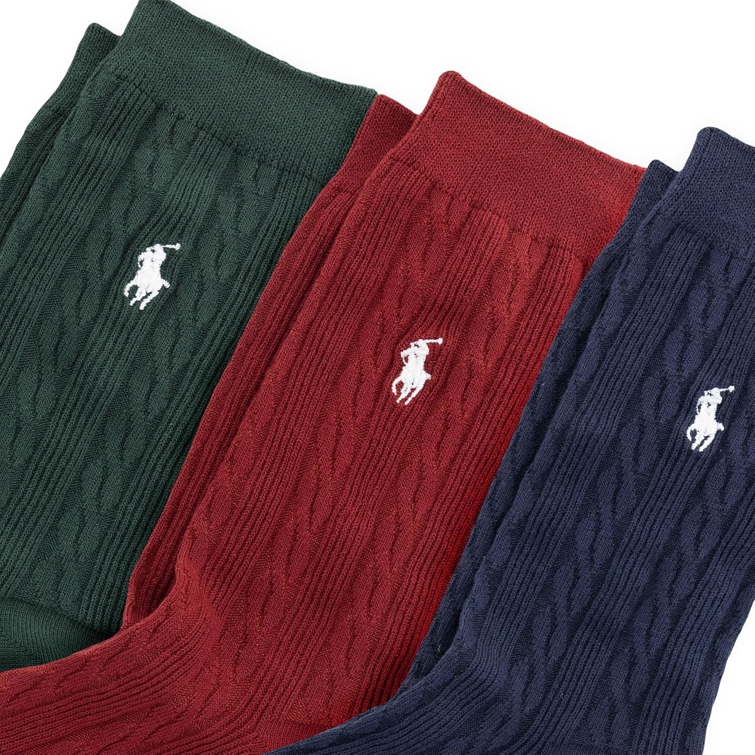 imagePOLO RALPH LAUREN Womens Classic Cotton Cable Crew Socks 3 Pair Pack Soft Cotton ComfortNavy Assorted