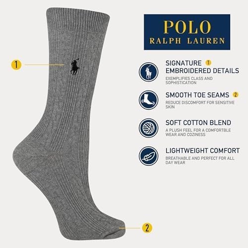 imagePOLO RALPH LAUREN Womens Classic Cotton Cable Crew Socks 3 Pair Pack Soft Cotton ComfortNavy Assorted
