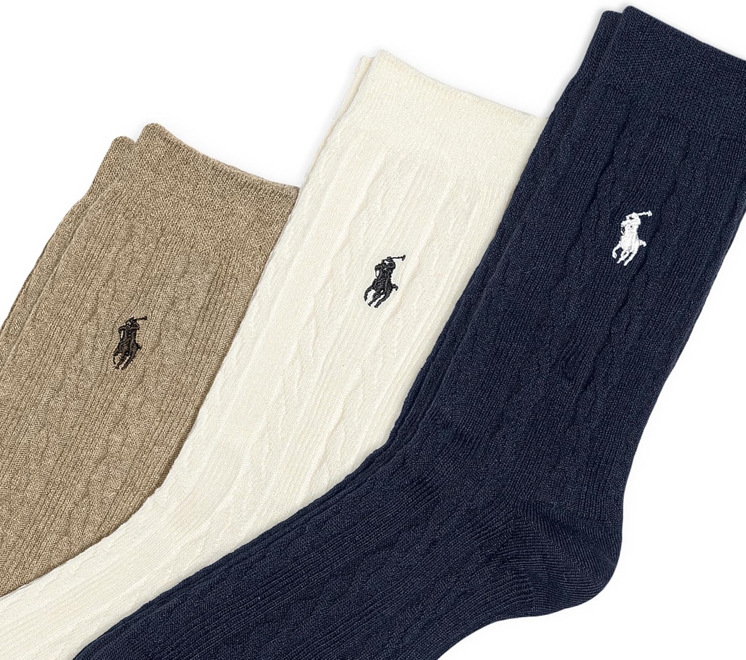 imagePOLO RALPH LAUREN Womens Classic Cotton Cable Crew Socks 3 Pair Pack Soft Cotton ComfortNavy Natural