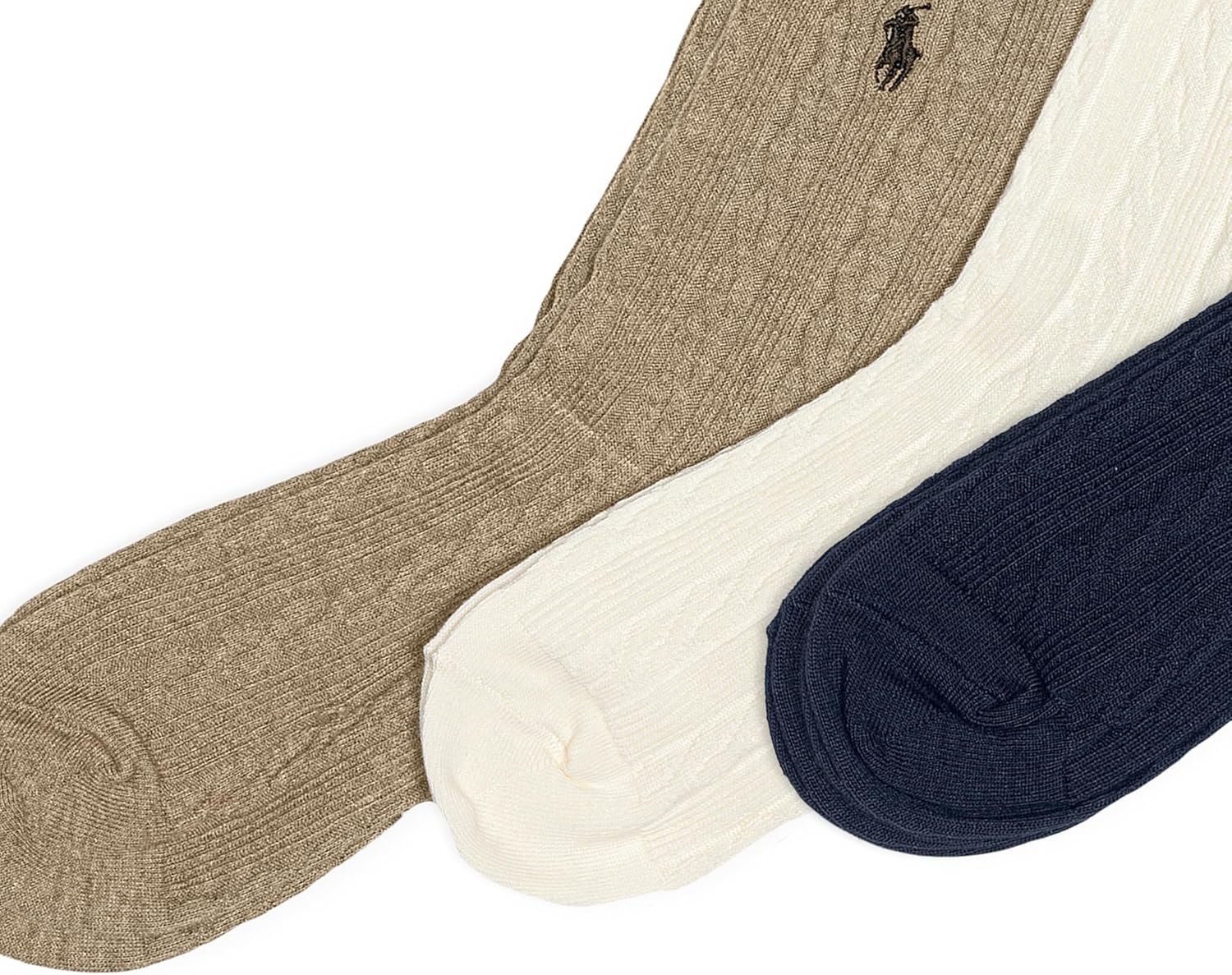 imagePOLO RALPH LAUREN Womens Classic Cotton Cable Crew Socks 3 Pair Pack Soft Cotton ComfortNavy Natural
