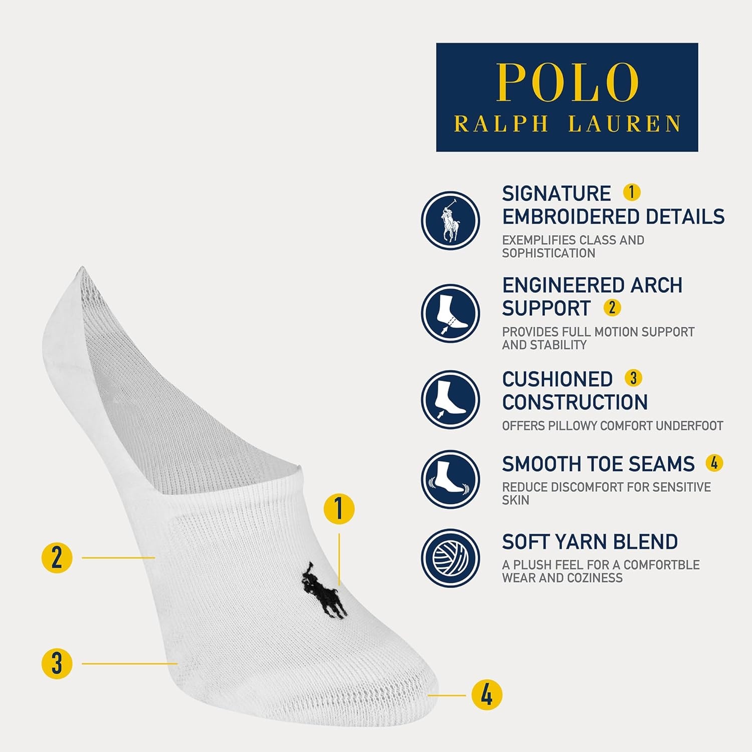 imagePOLO RALPH LAUREN Womens Classic Sport Sneaker Liner Socks 3 Pair Pack Nonslip Gripper amp Arch SupportBlack
