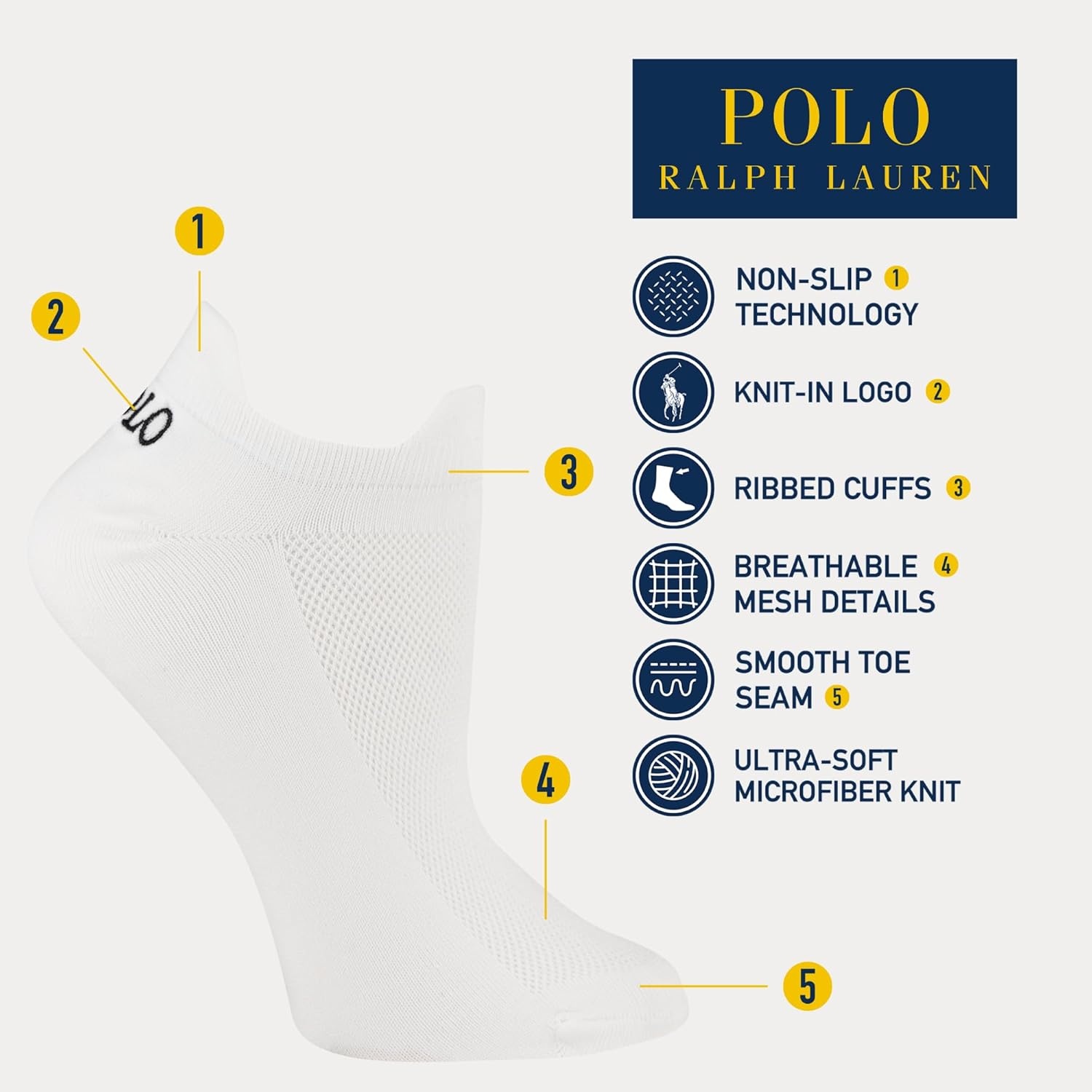 imagePOLO RALPH LAUREN Womens Microfiber Double Tab No Show Socks 3 Pair PackBlack