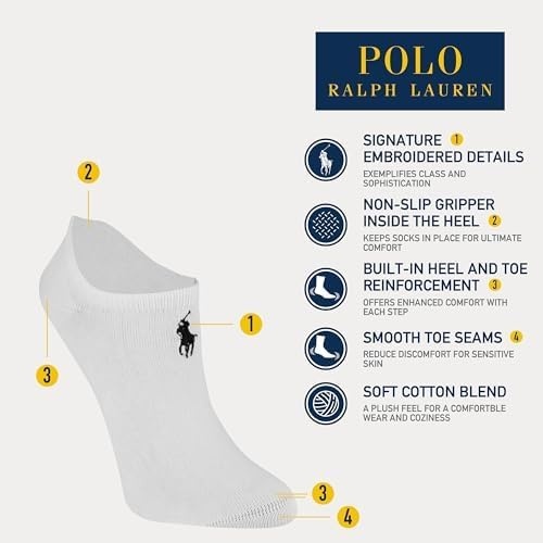 imagePOLO RALPH LAUREN Womens Performance Cotton Liner Socks 6 Pair Pack Breathable Mesh amp Sport CushioningWhite Bright