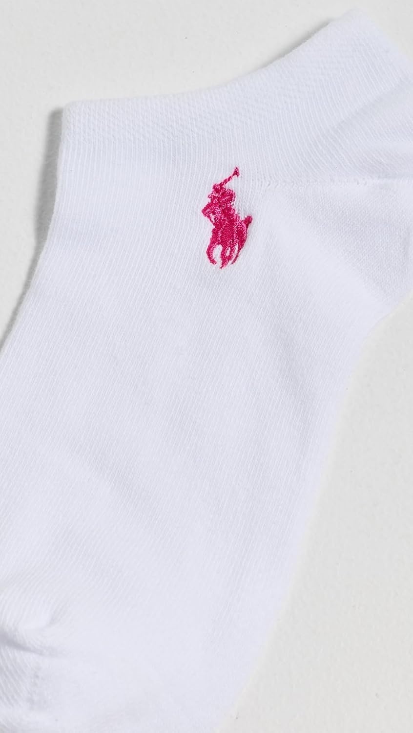 imagePOLO RALPH LAUREN Womens Ultra Low Cut Flat Knit Socks 6Pack White Assorted Bright Pony numeric4numeric10