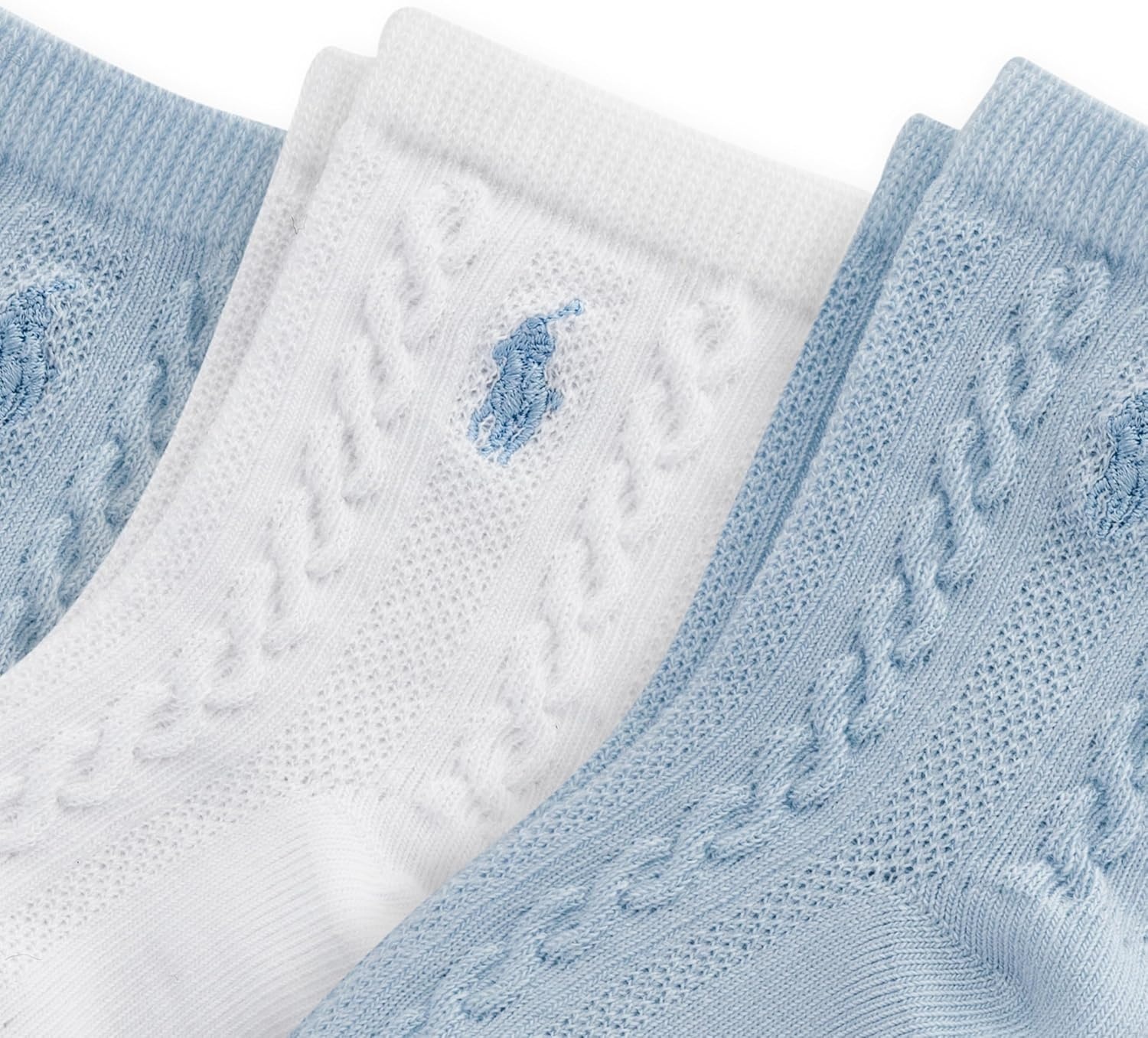 imagePOLO RALPH LAUREN babygirls Organic Cotton Socks 3 Pair Pack Soft Cable and Tossed CottonSoft Blue