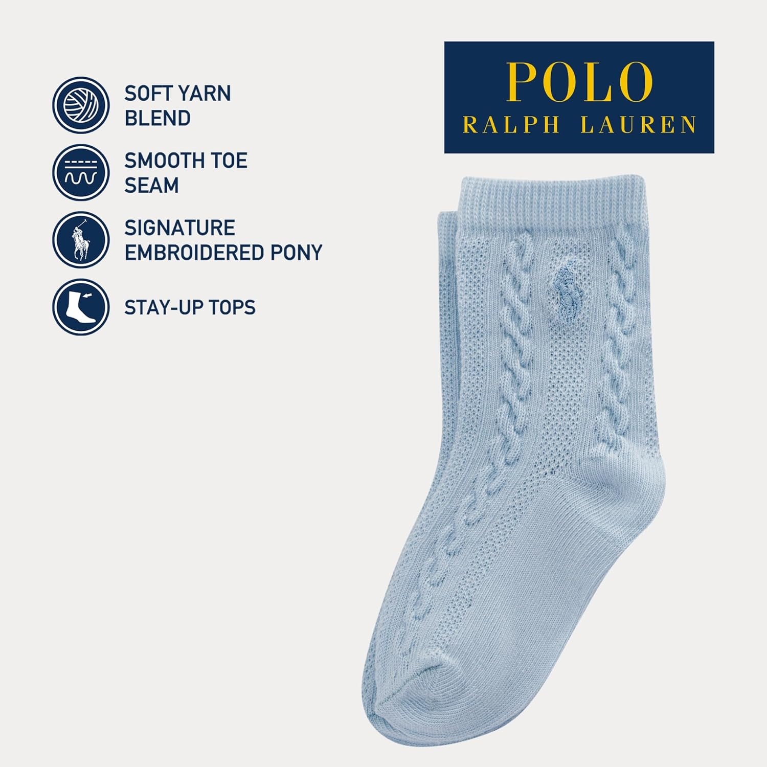 imagePOLO RALPH LAUREN babygirls Organic Cotton Socks 3 Pair Pack Soft Cable and Tossed CottonSoft Blue