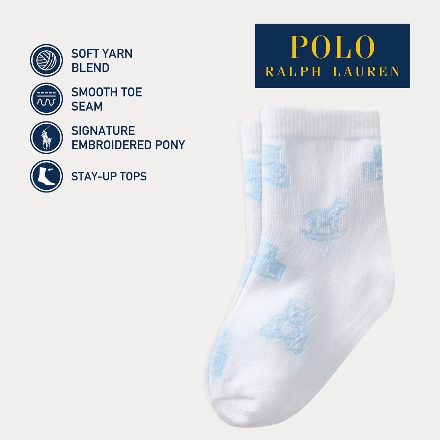 imagePOLO RALPH LAUREN babygirls Organic Cotton Socks 3 Pair Pack Soft Cable and Tossed CottonSoft Blue Bears