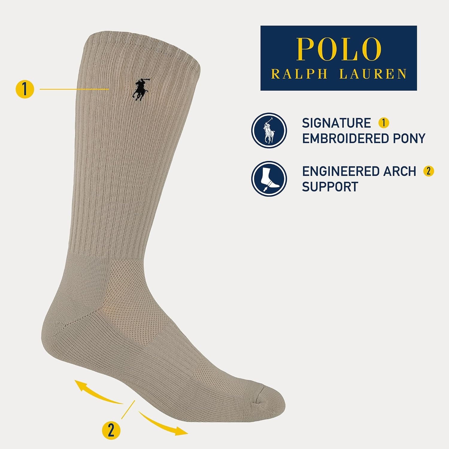 imagePOLO RALPH LAUREN mens Tech Athletic Crew Socks 3 Pair Pack Sport Cushioned Arch SupportBlack