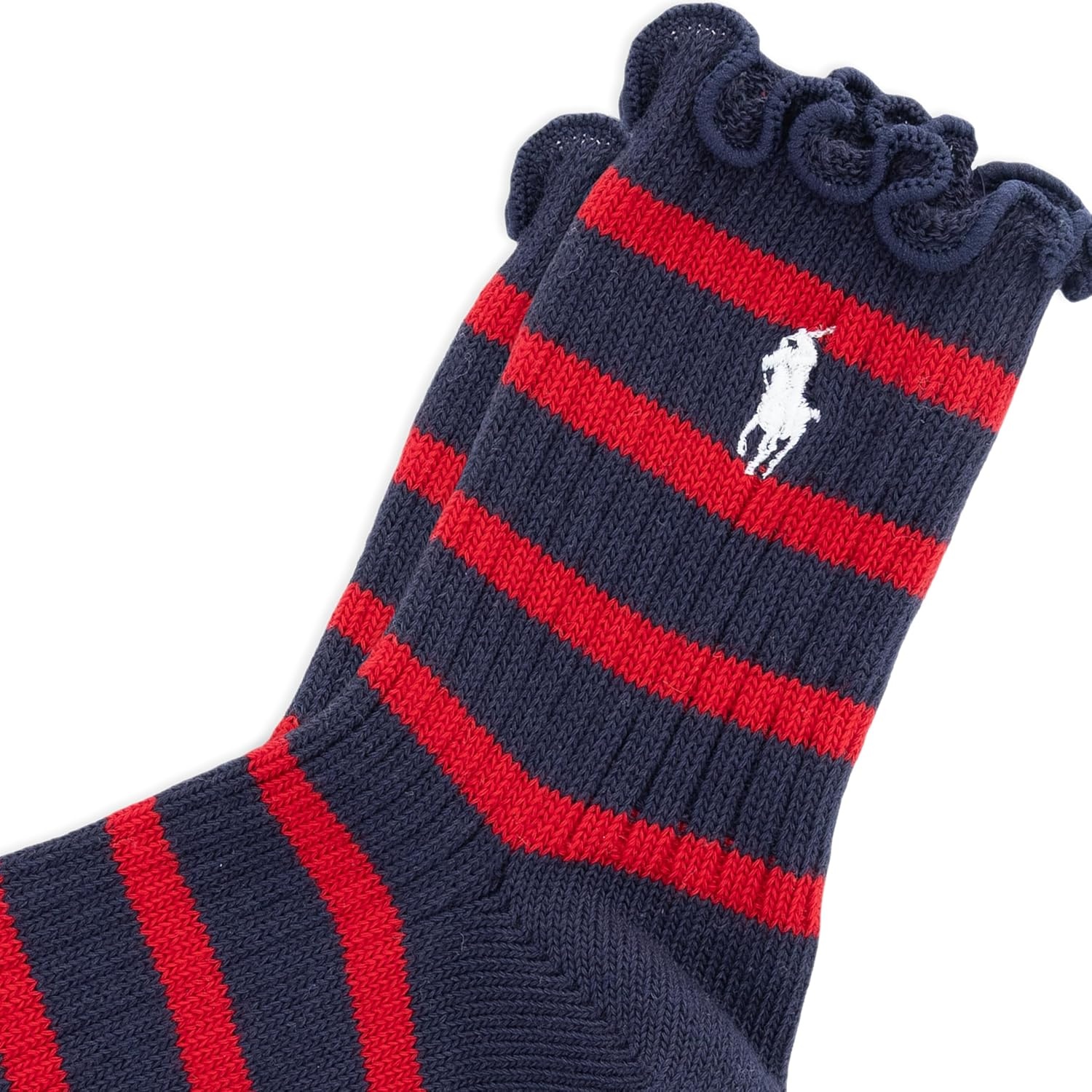 imagePOLO RALPH LAUREN womens Lettuce Edge Ankle Socks 1 Pair Pack Sustainable Cotton ComfortNavy Stripe