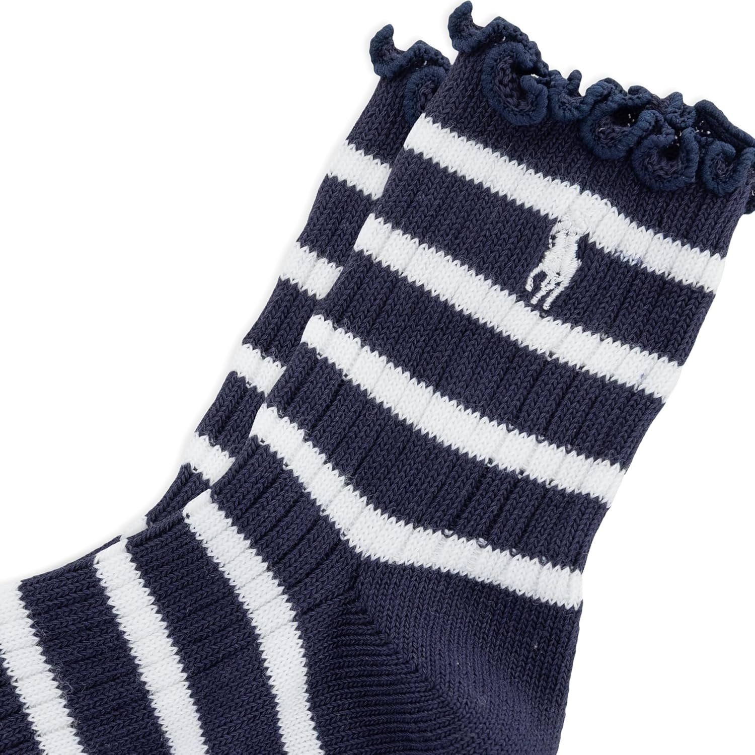 imagePOLO RALPH LAUREN womens Lettuce Edge Ankle Socks 1 Pair Pack Sustainable Cotton ComfortNavy White Stripe
